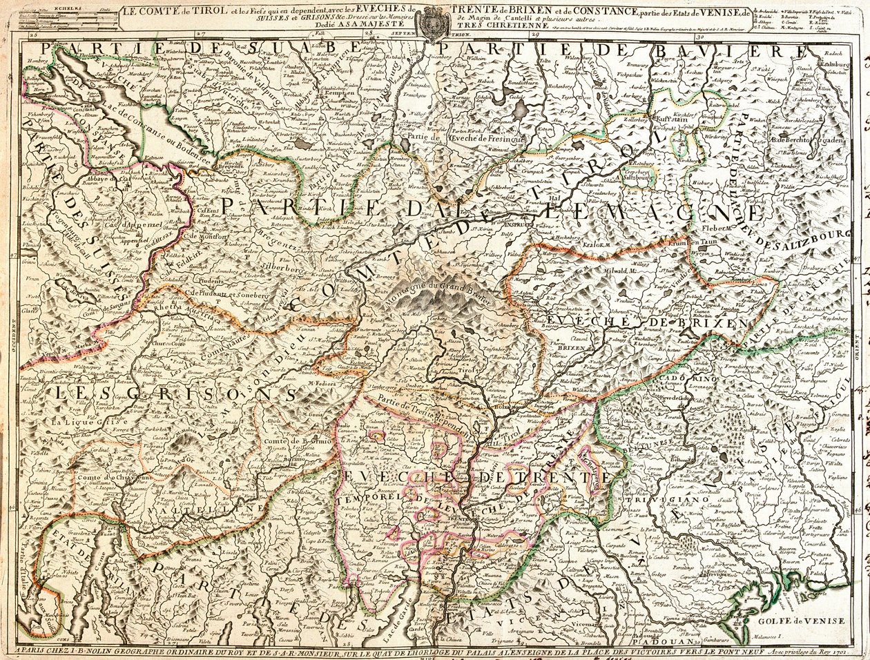 Mapa de la provincia de Tirol (Alemania) de Jean Baptiste Nolin