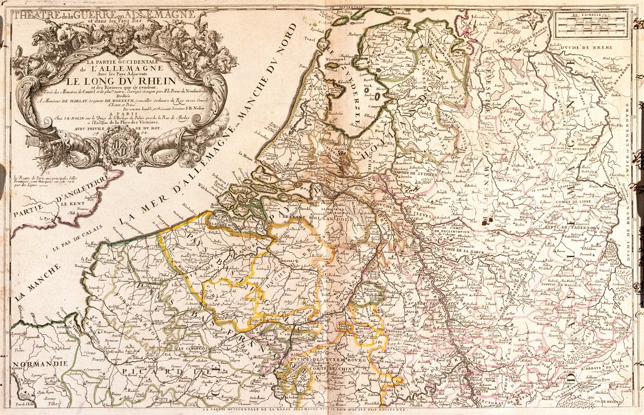 Mapa de Alemania Occidental y Países Bajos de Jean Baptiste Nolin