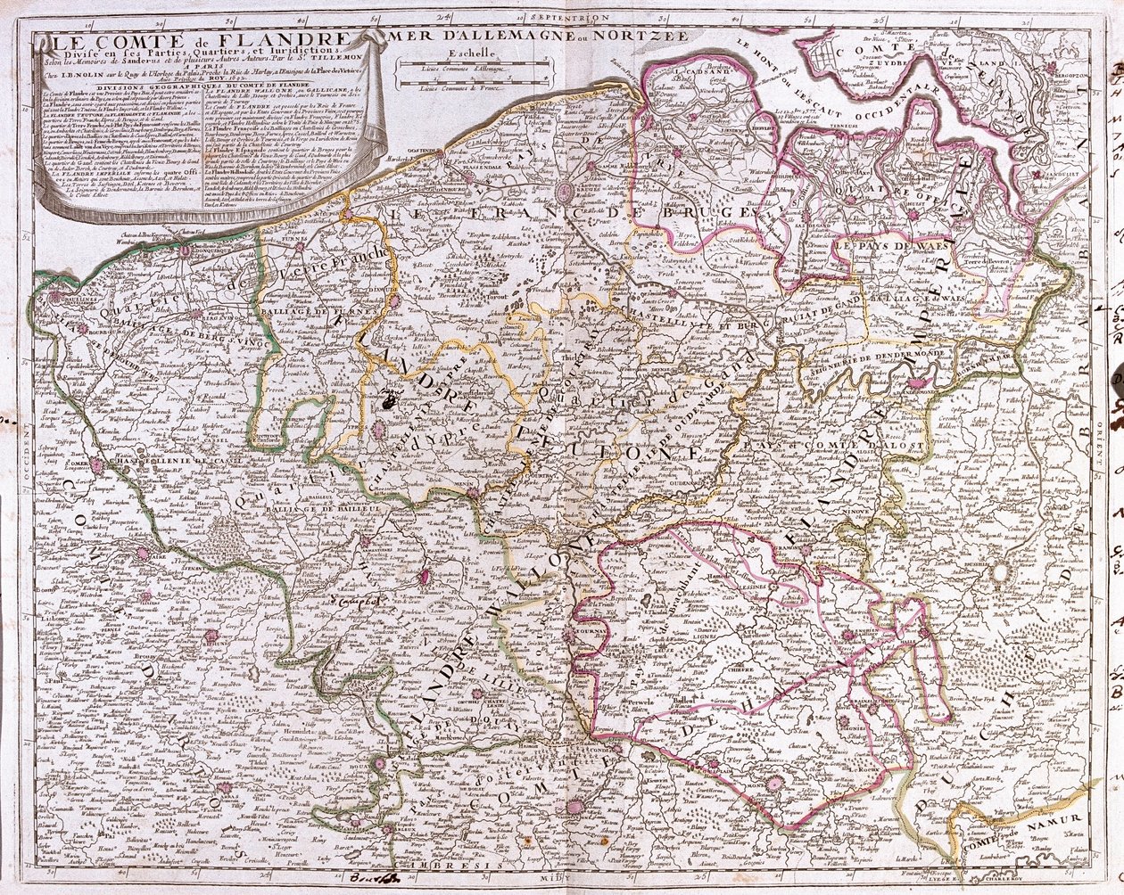 Mapa del condado de Flandes (actual Flandes Occidental y Oriental de Bélgica) (Grabado) de Jean Baptiste Nolin