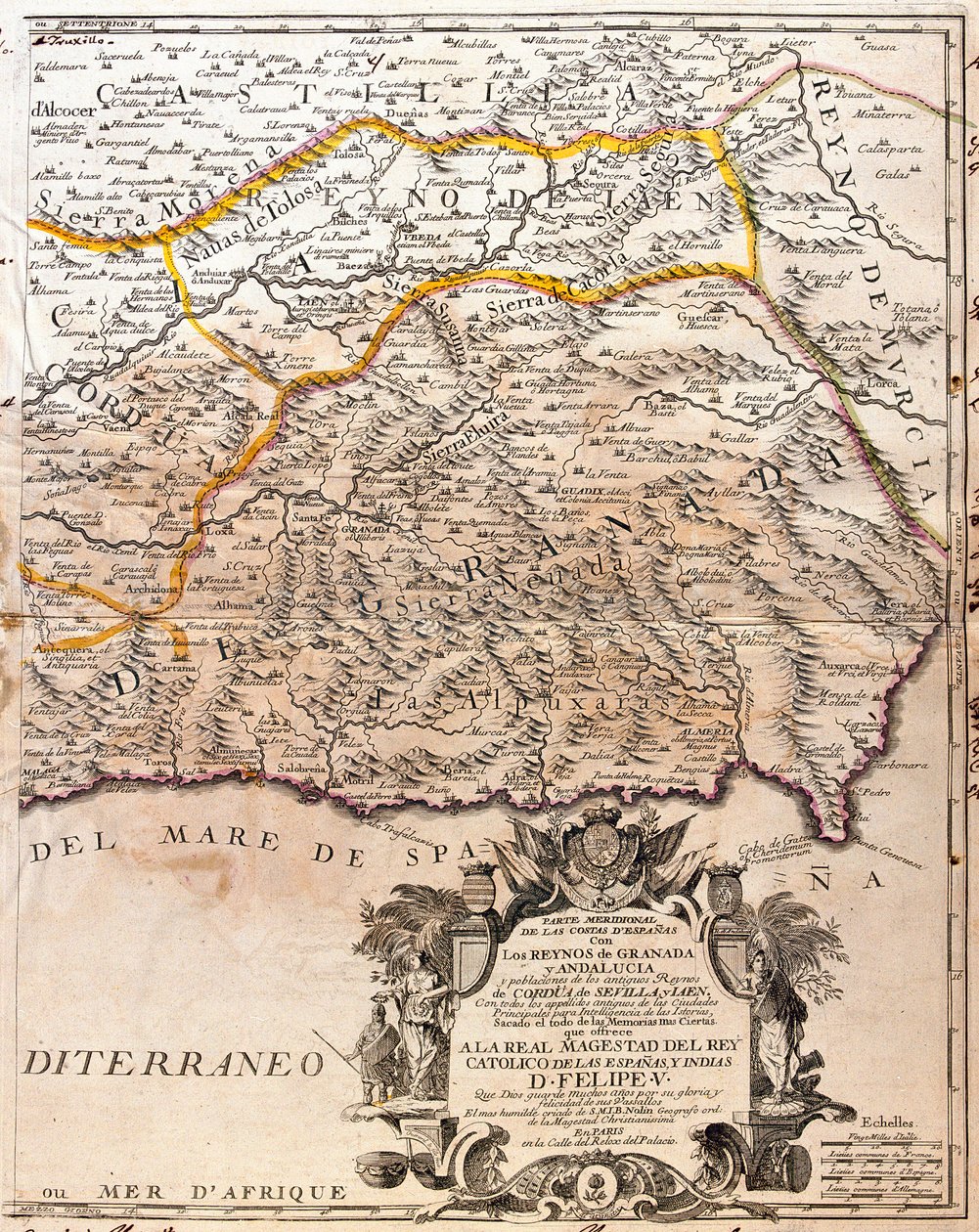 Mapa de la provincia de Granada (España) de Jean Baptiste Nolin