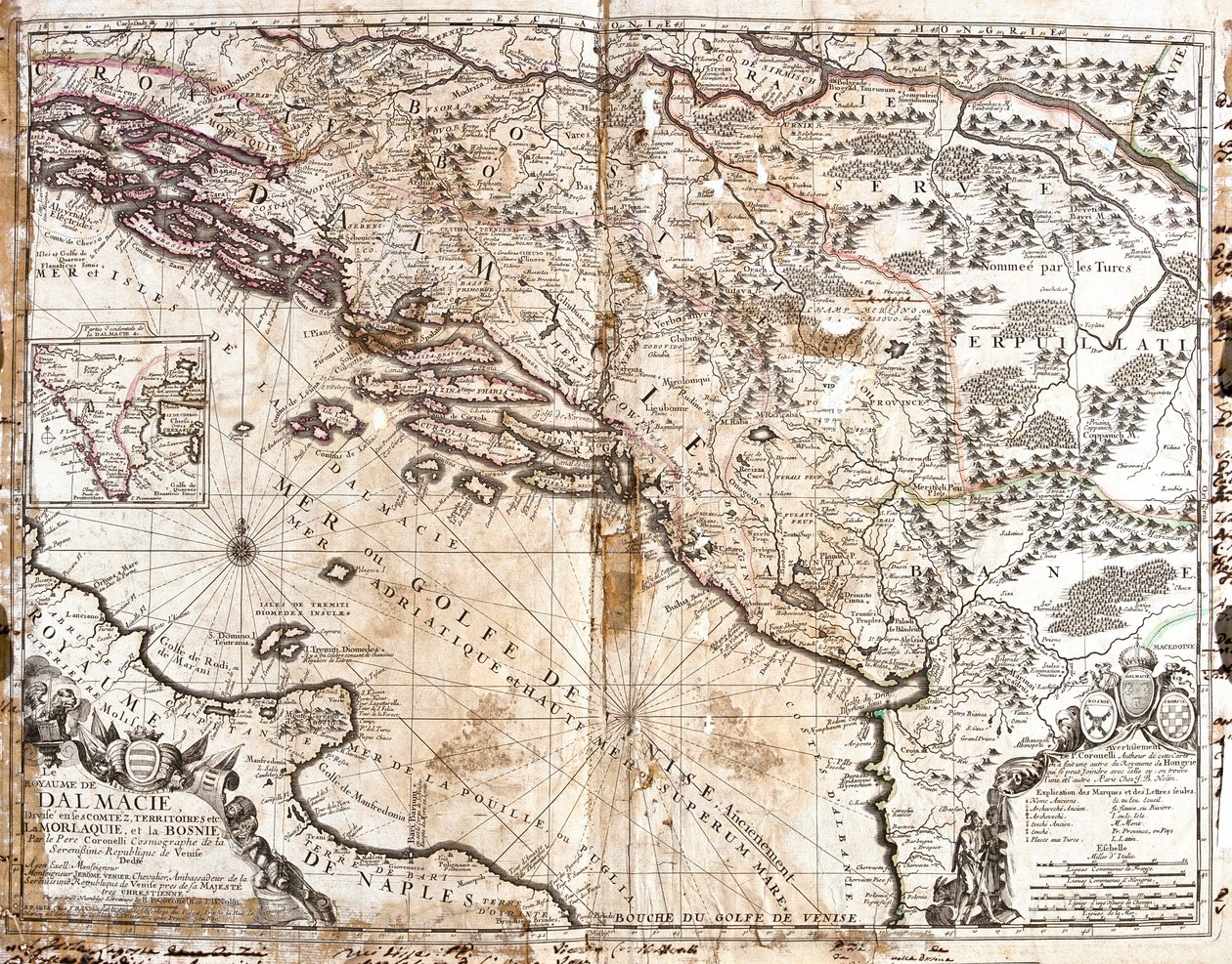Mapa del Reino de Dalmacia (actual Croacia y Montenegro), en la costa del Golfo de Venecia (Mar Adriático) de Jean Baptiste Nolin