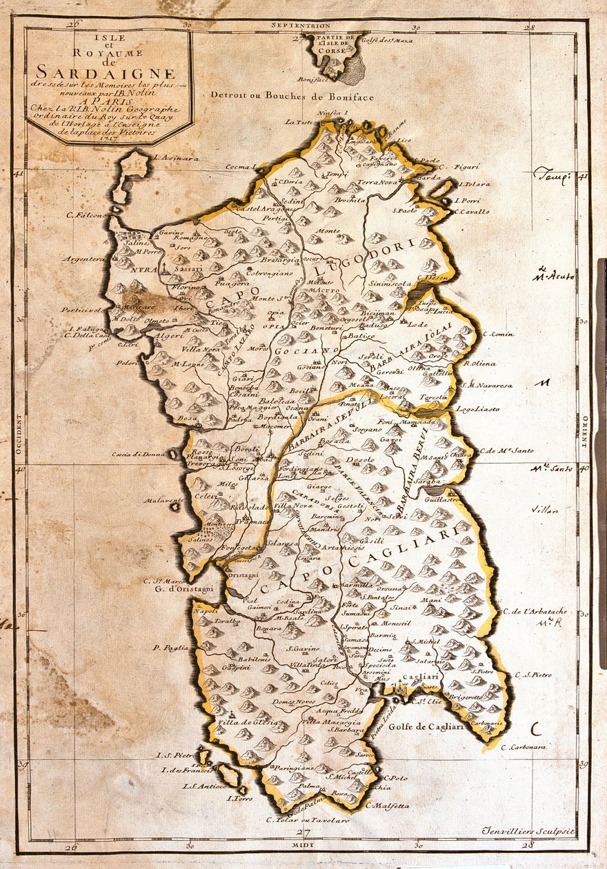 Mapa del Reino de Cerdeña (Italia) de Jean Baptiste Nolin