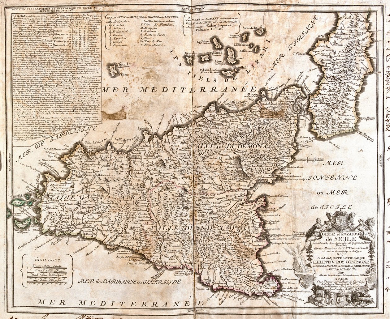 Mapa del Reino de Sicilia (Italia) de Jean Baptiste Nolin