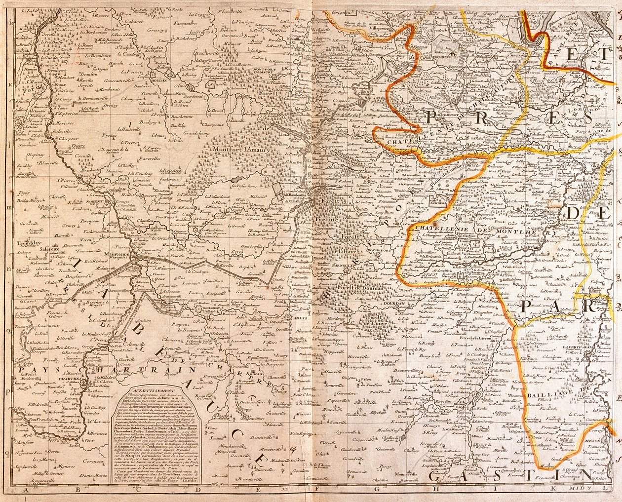 Mapa del suroeste de Île de France de Jean Baptiste Nolin