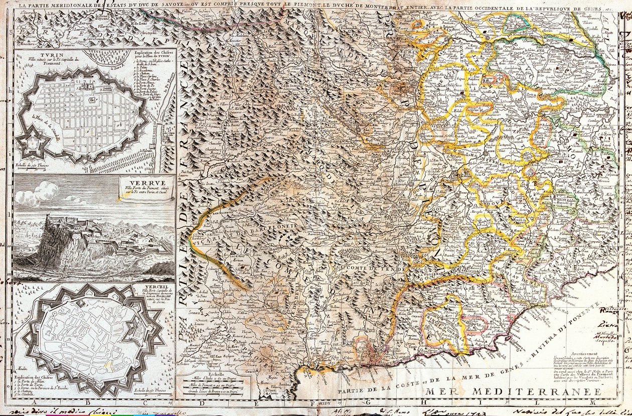 Mapa de los territorios del sur del duque de Saboya, en Italia de Jean Baptiste Nolin