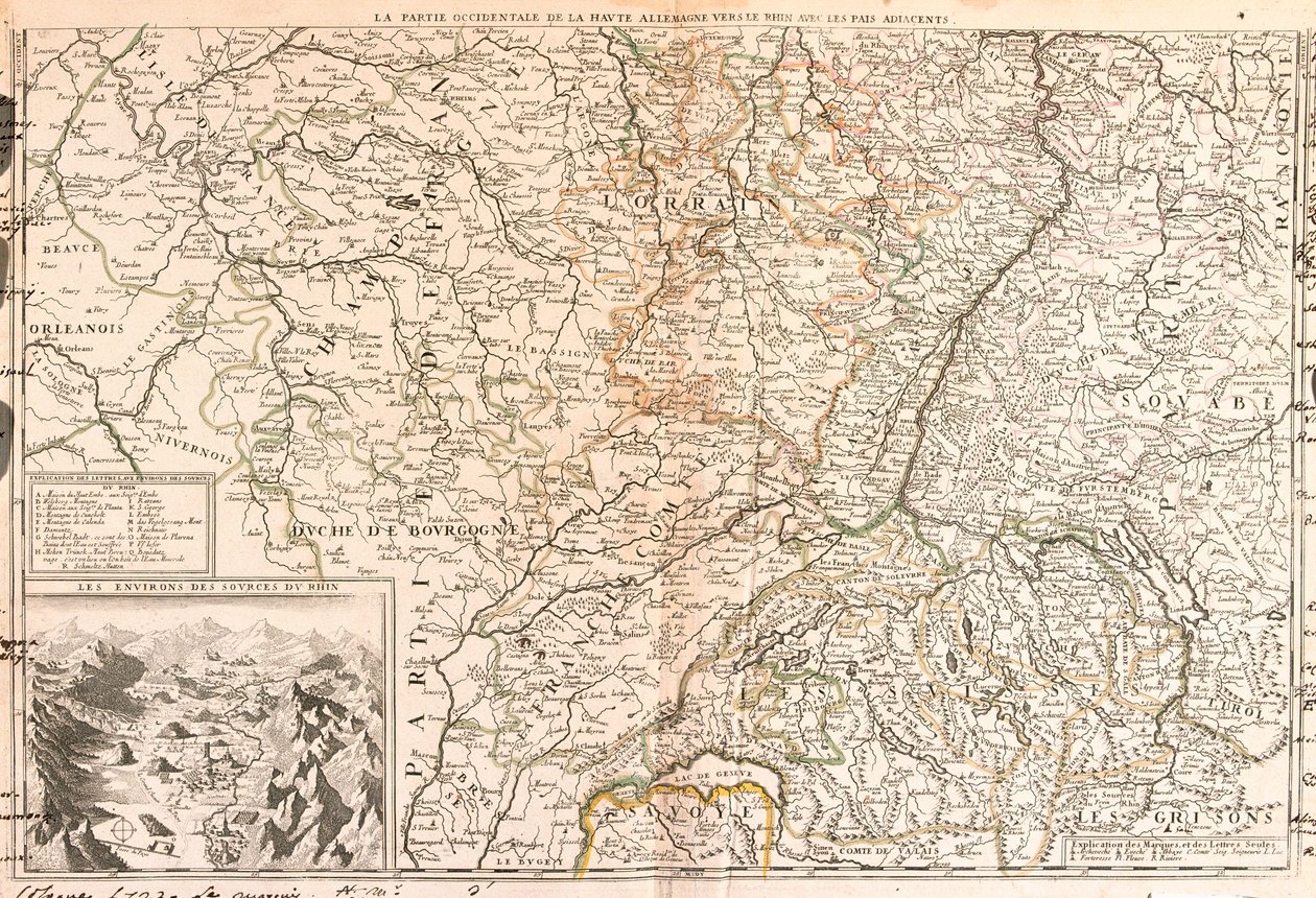 Mapa del área alrededor del Rin (Alemania, Suiza, Francia) de Jean Baptiste Nolin