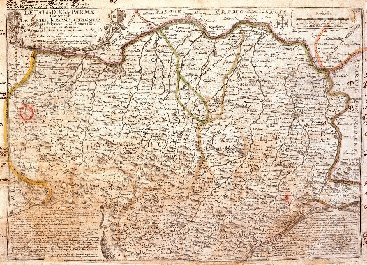 Mapa del área de Parma (Italia) de Jean Baptiste Nolin