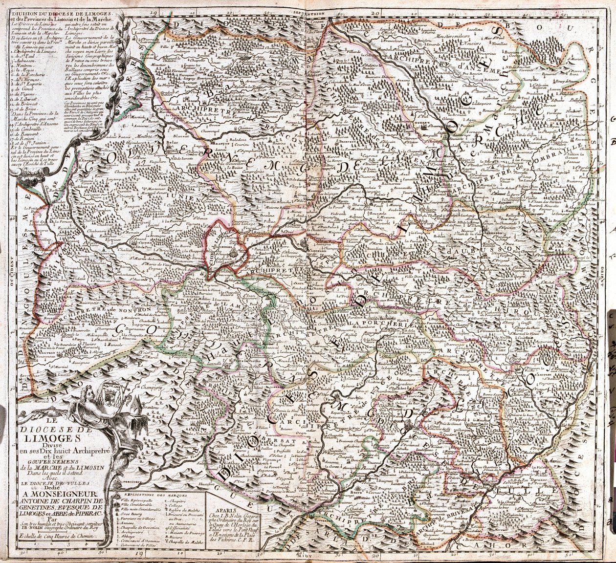Mapa de la diócesis de Limoges (Francia) de Jean Baptiste Nolin
