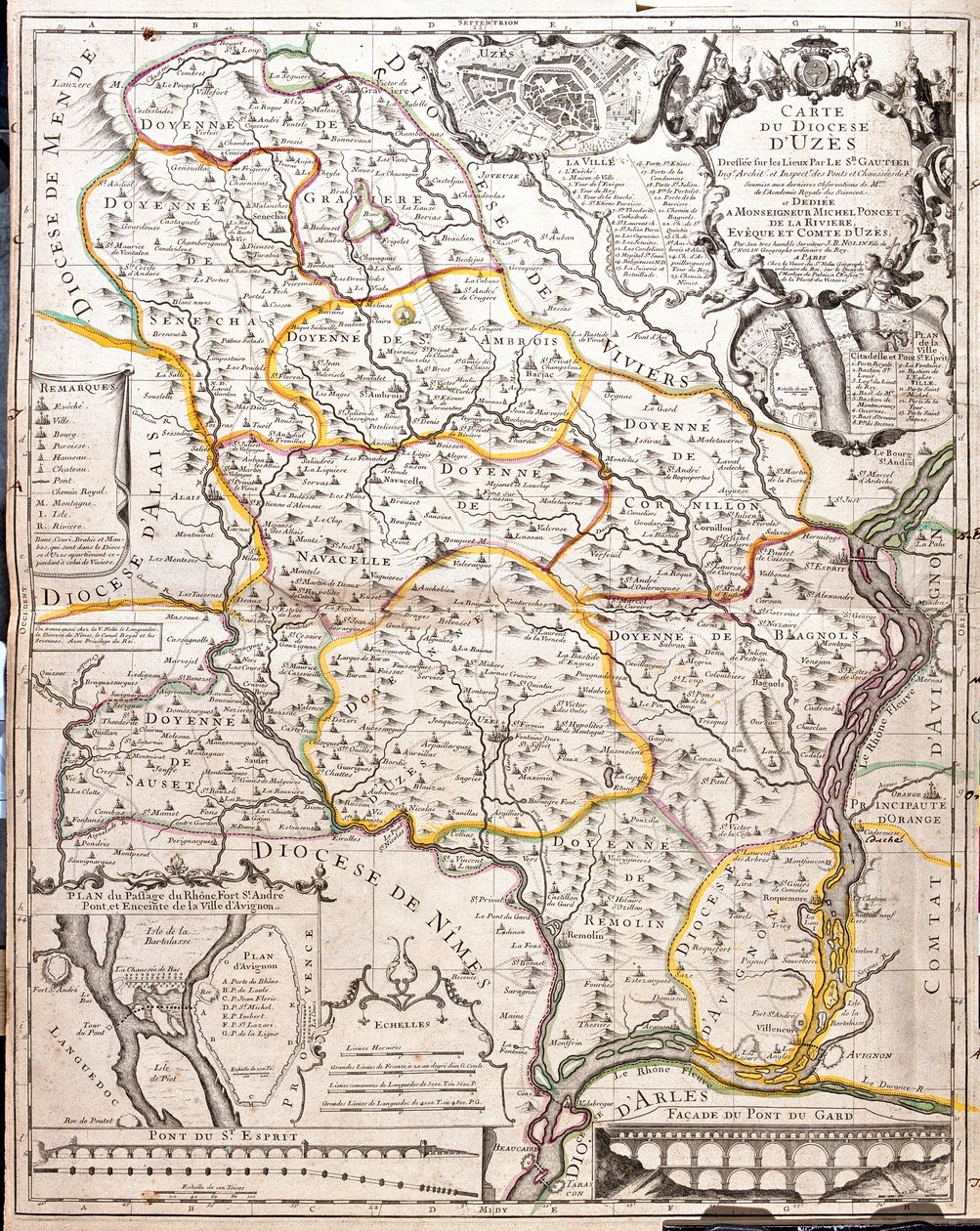 Mapa de la diócesis de Uzès (Francia) (Grabado) de Jean Baptiste Nolin