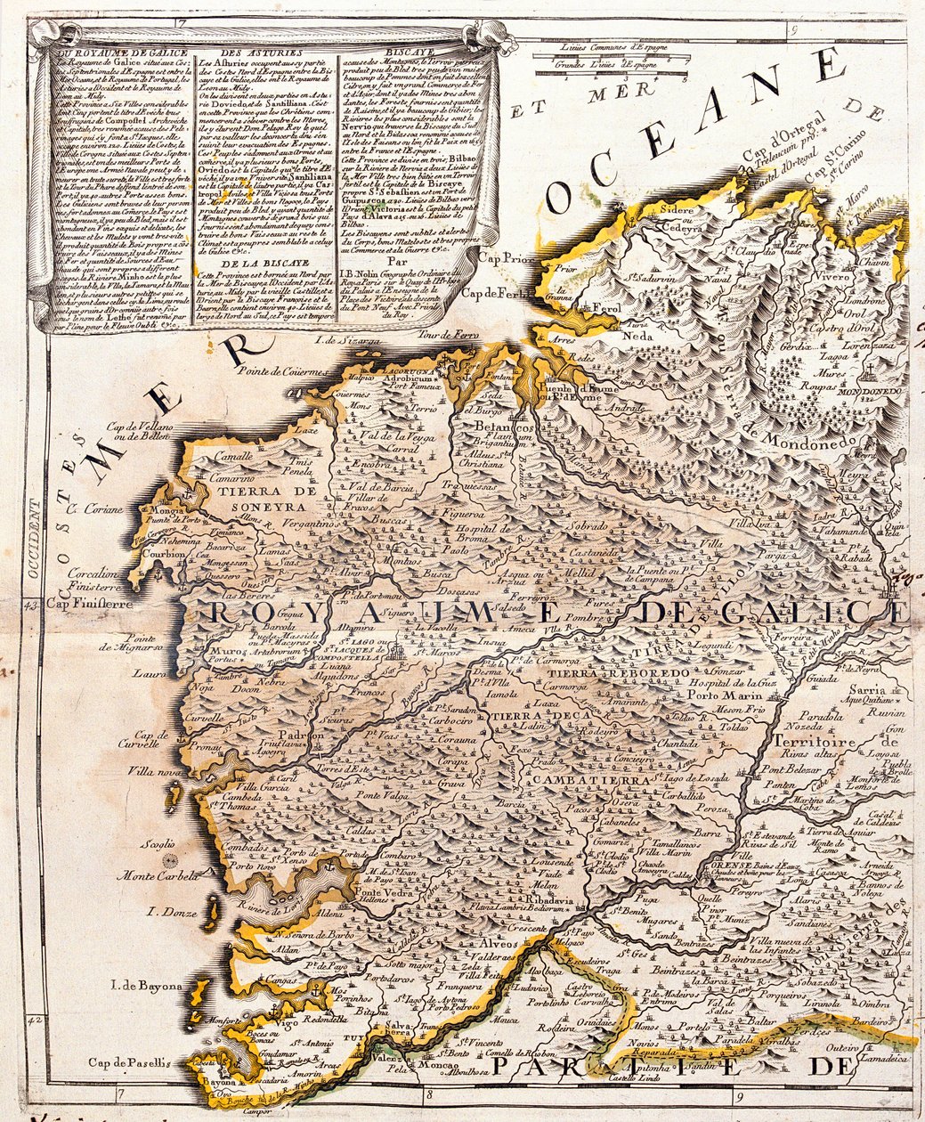 Mapa del Reino de Galicia (España) de Jean Baptiste Nolin