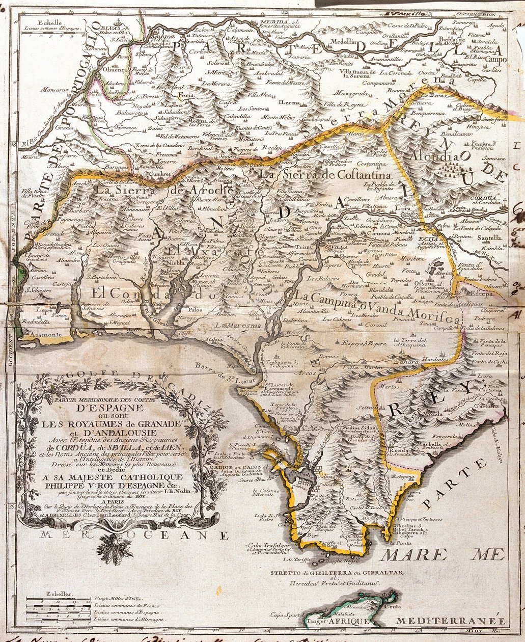 Mapa de los reinos de Granada y Andalucía (España) de Jean Baptiste Nolin