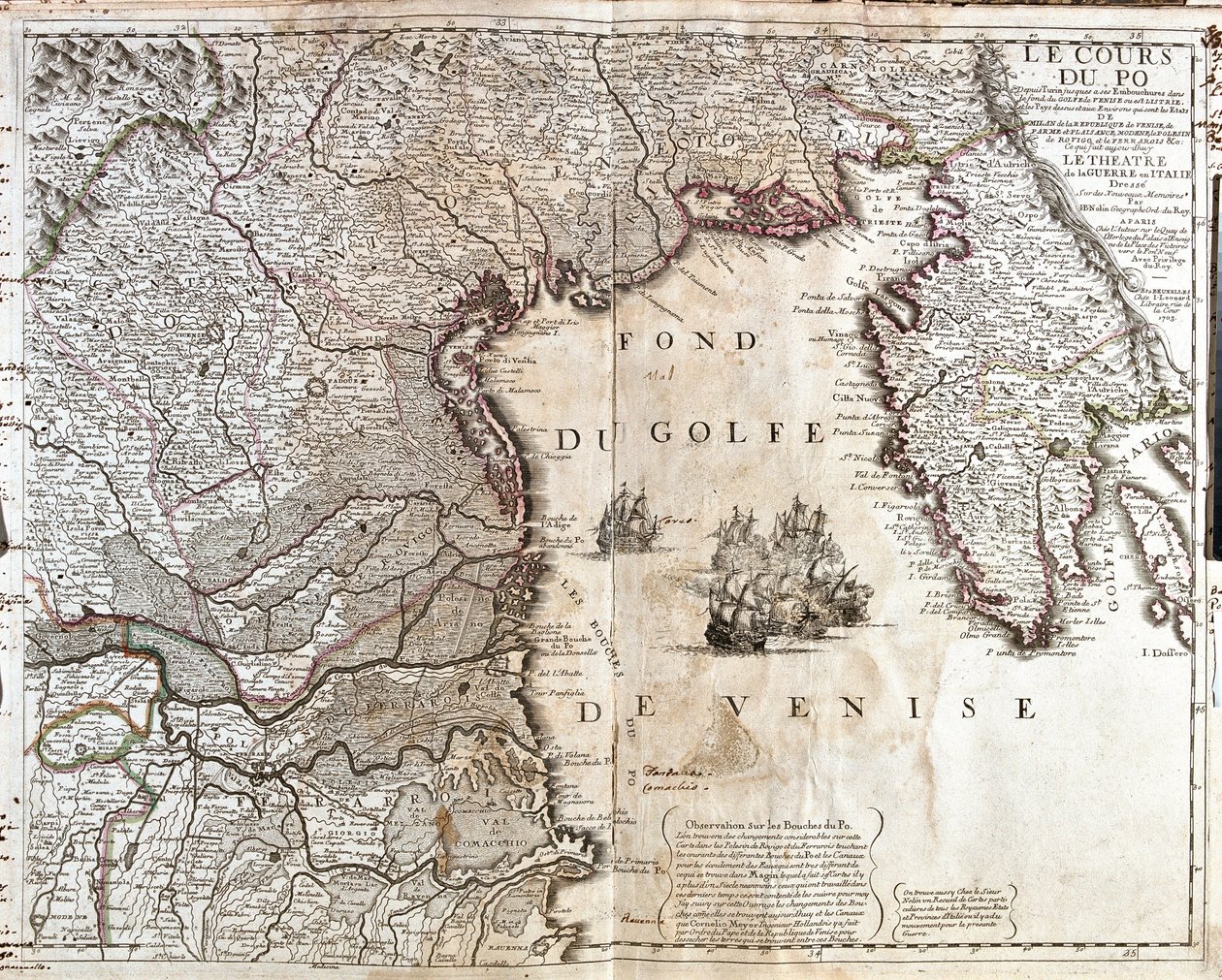 Mapa de la desembocadura del Po en Italia (Grabado) de Jean Baptiste Nolin