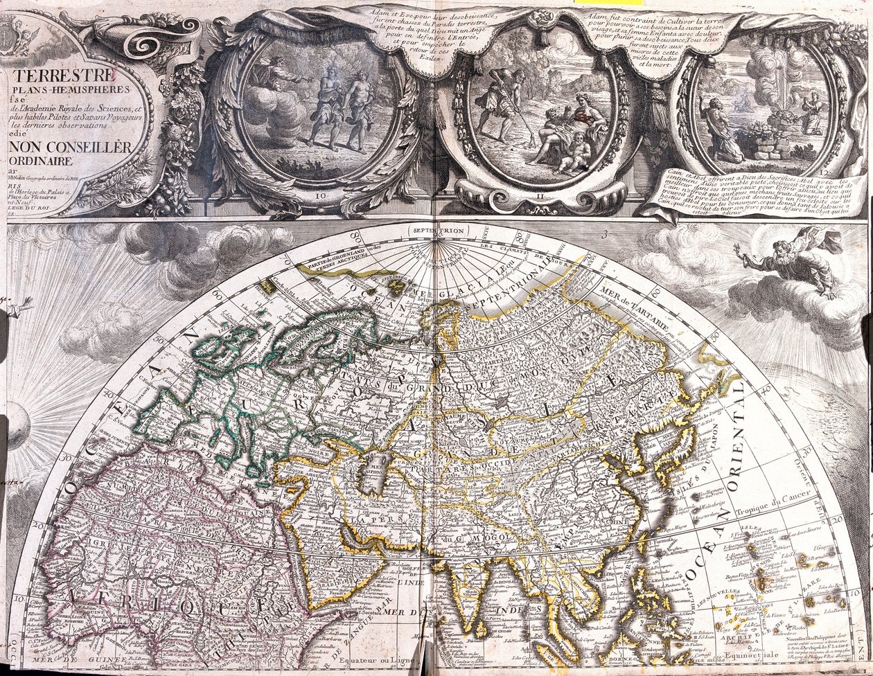 Mapa del hemisferio norte del mundo de Jean Baptiste Nolin