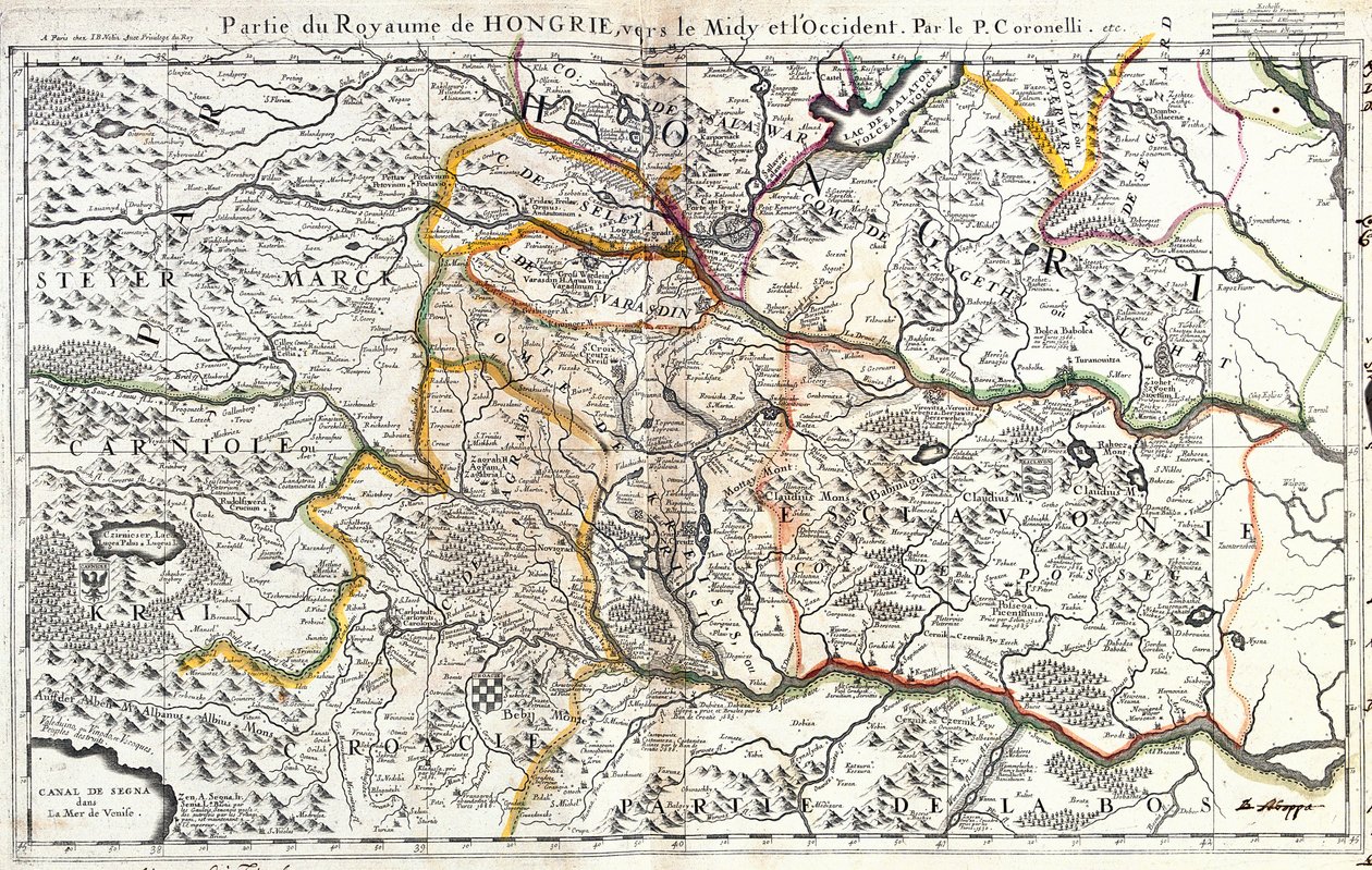Mapa de la parte suroccidental del Reino de Hungría (Grabado) de Jean Baptiste Nolin