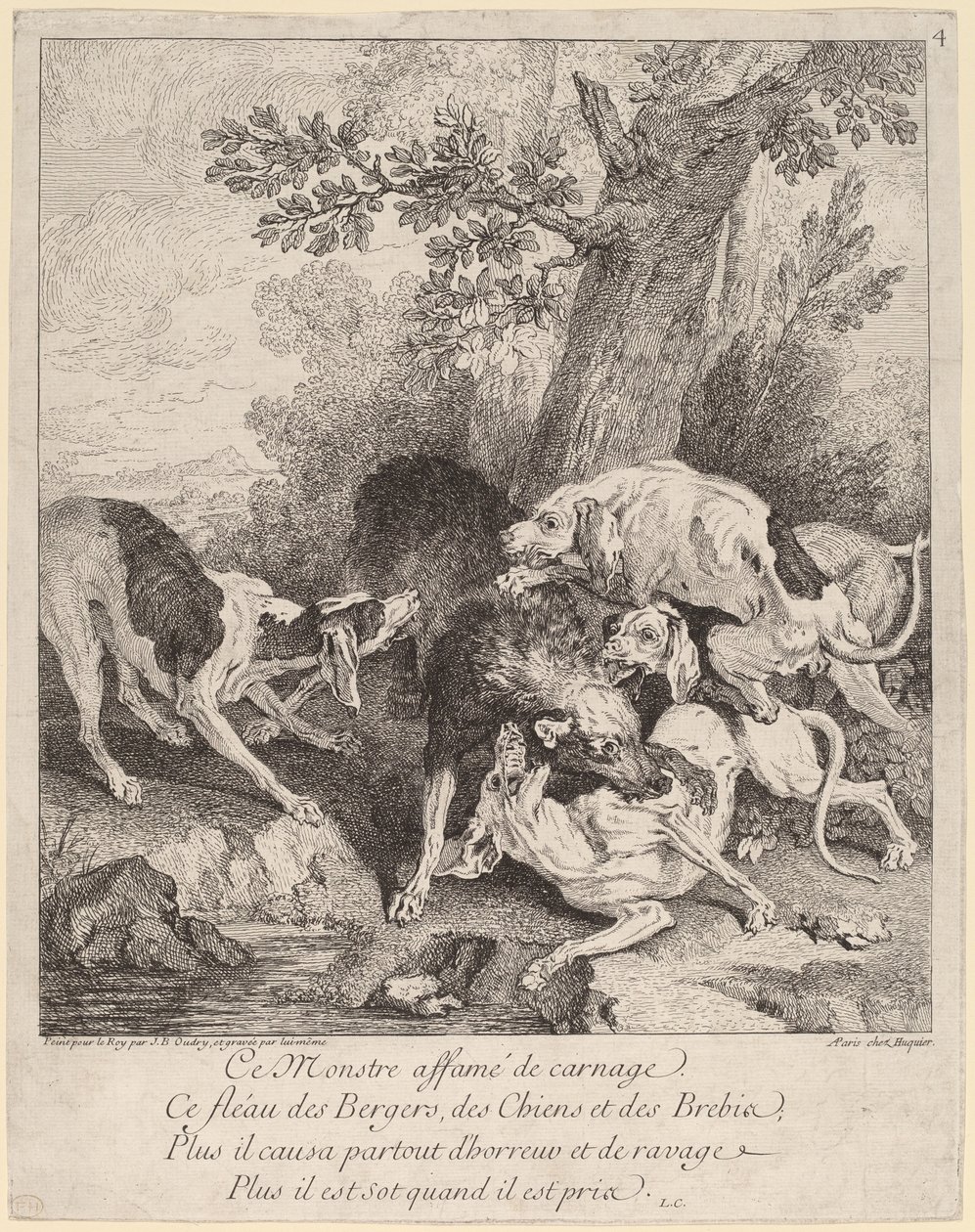 Un lobo atacado por perros de Jean Baptiste Oudry