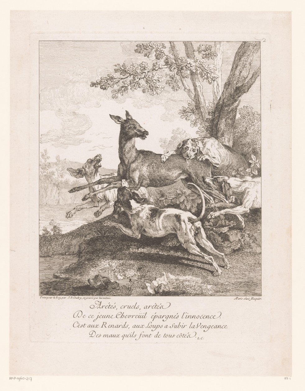 Ciervo emboscado por los sabuesos
Arétés, cruels, arétéz (...) (título en el objeto)
Escenas de caza (título de la serie) de Jean Baptiste Oudry