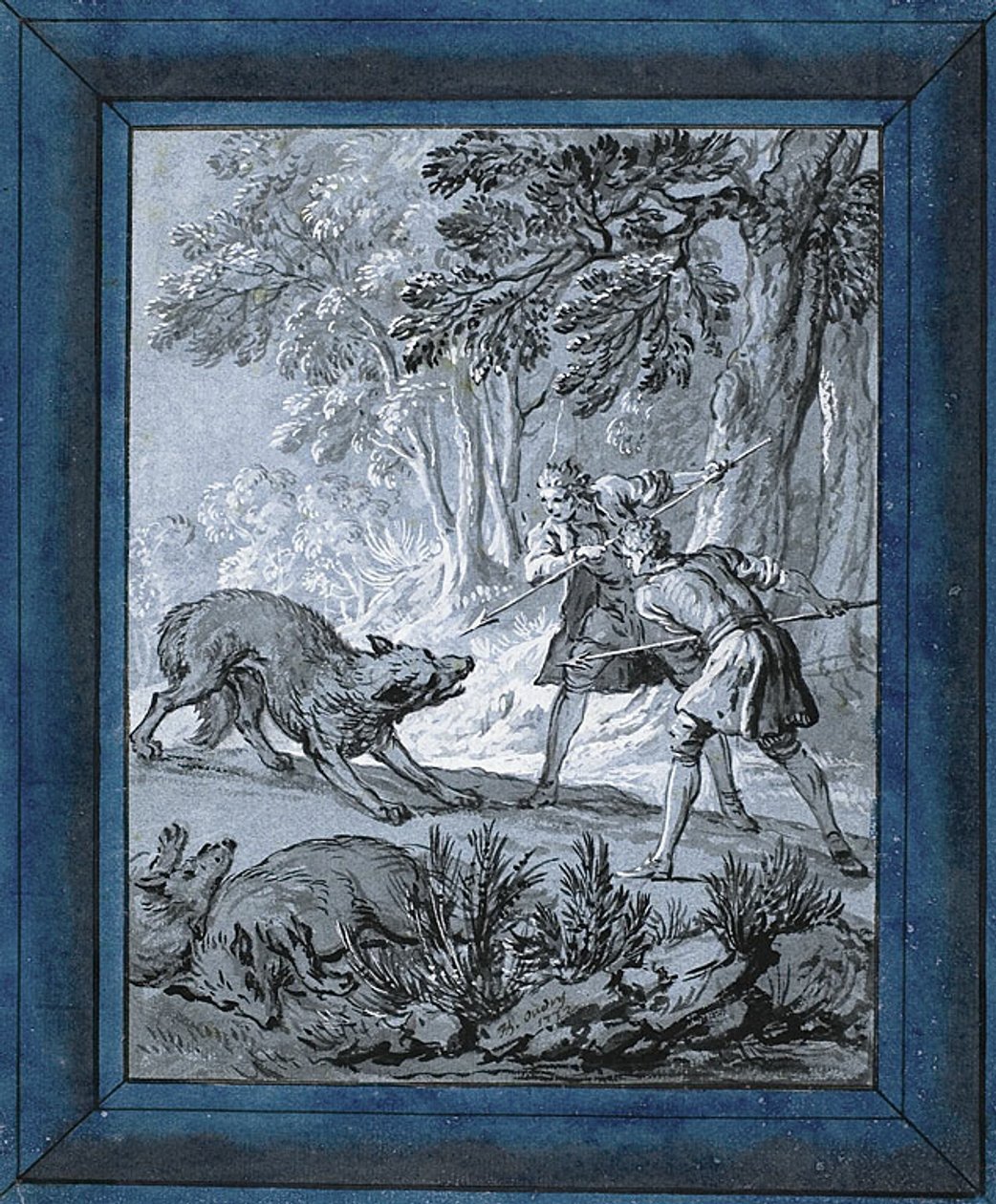 Hombres que atacan lobos ("Rien de Trop III") de Jean Baptiste Oudry