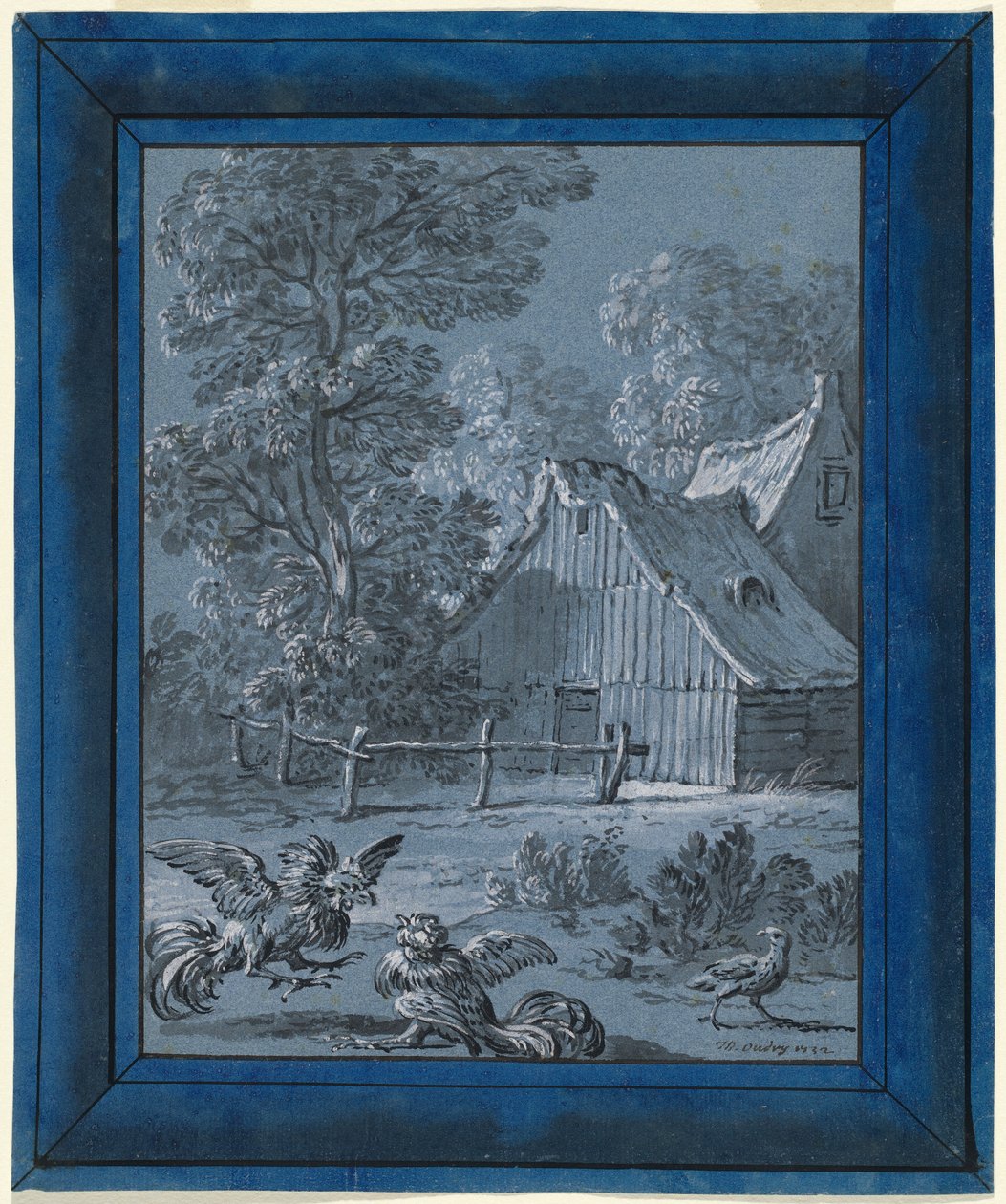 La perdiz y los gallos de Jean Baptiste Oudry