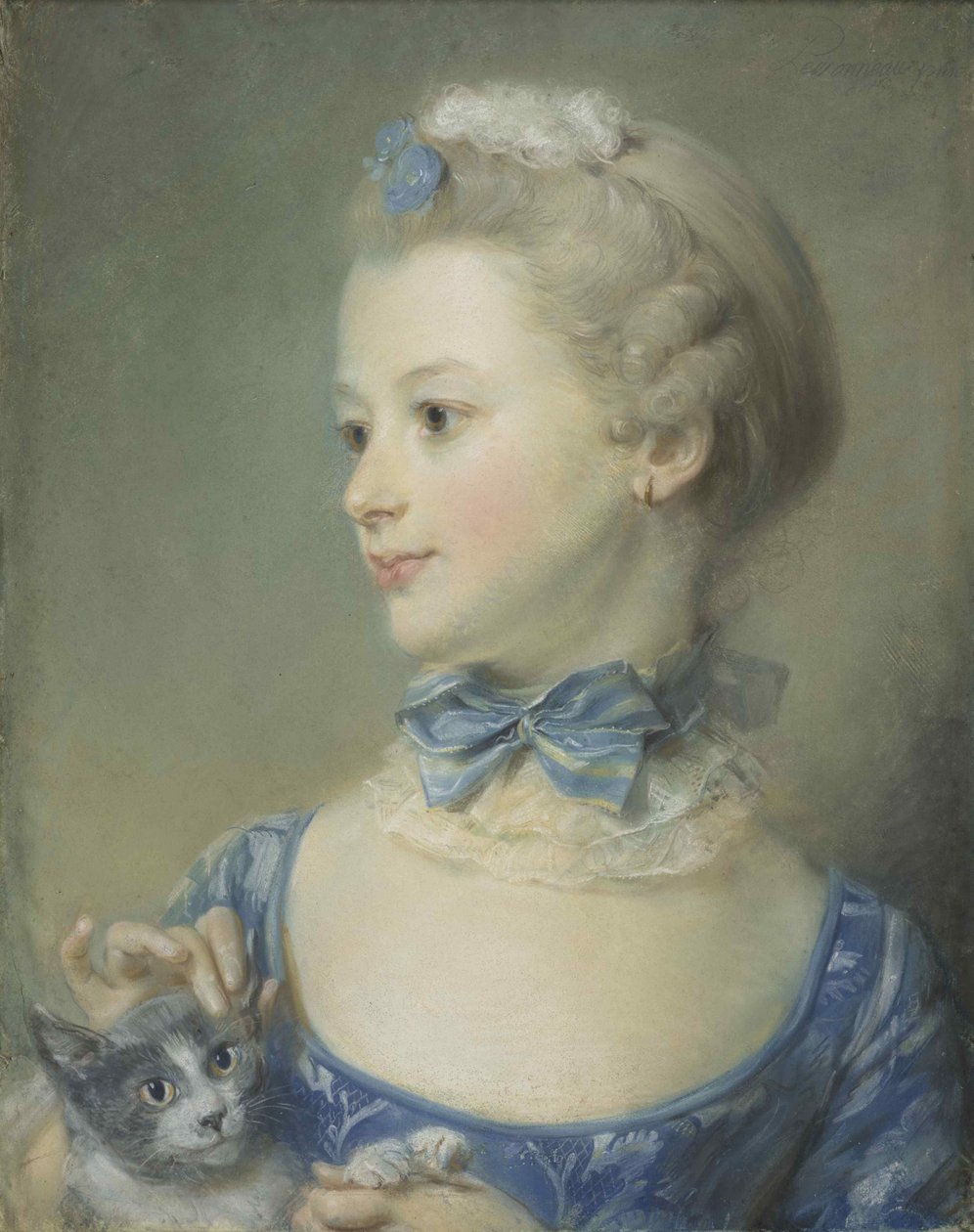 La niña con el gato Marie-Anne Huquier, 1747 de Jean Baptiste Perronneau