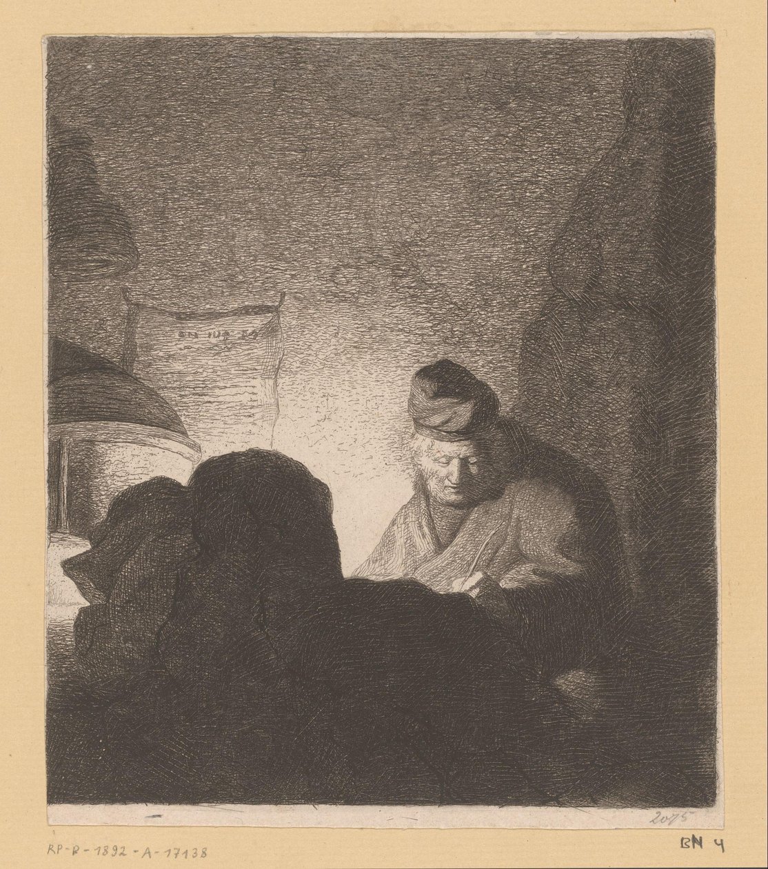 Hombre escribiendo a la luz de una lámpara de Jean Baptiste Pierre Lebrun (attributed to)