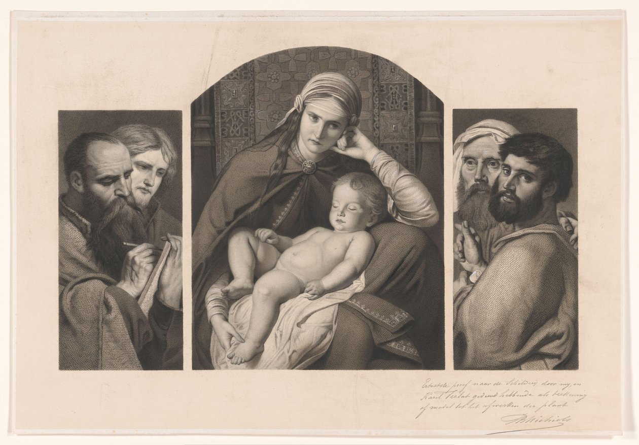 Tríptico: María con Cristo en su regazo, y dos grupos de dos apóstoles de Jean Baptiste Pierre Michiels (signed by artist)