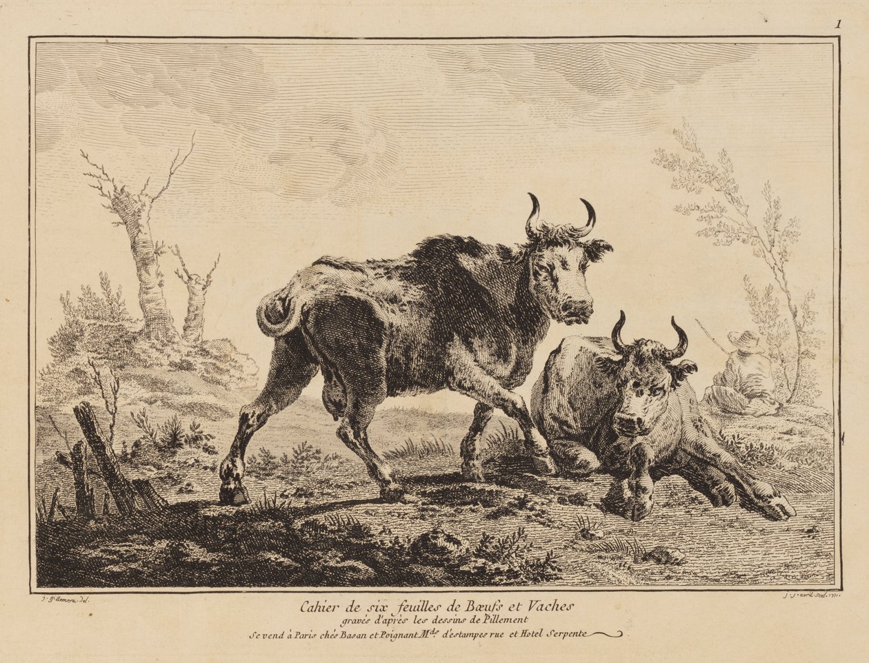 Cuaderno de seis hojas de bueyes y vacas de Jean Baptiste Pillement
