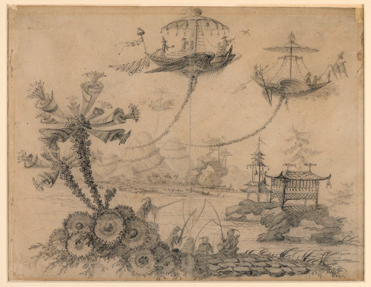 Dibujo, Fantasía Chinoiserie, 1770-90 de Jean Baptiste Pillement