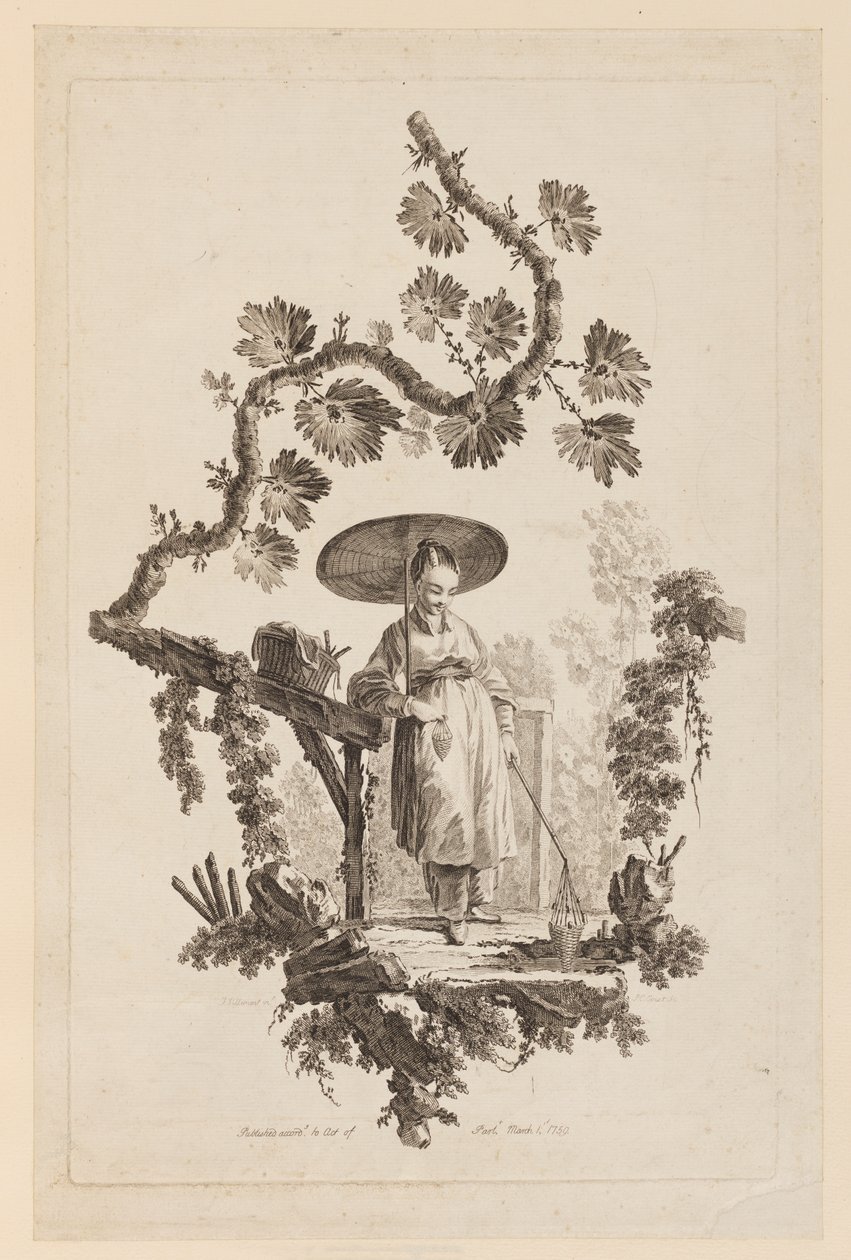 Figura con paraguas bajo rama de Jean Baptiste Pillement