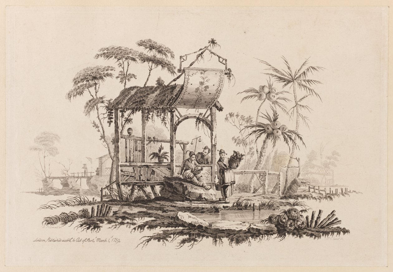 Figuras debajo de una estructura de Jean Baptiste Pillement