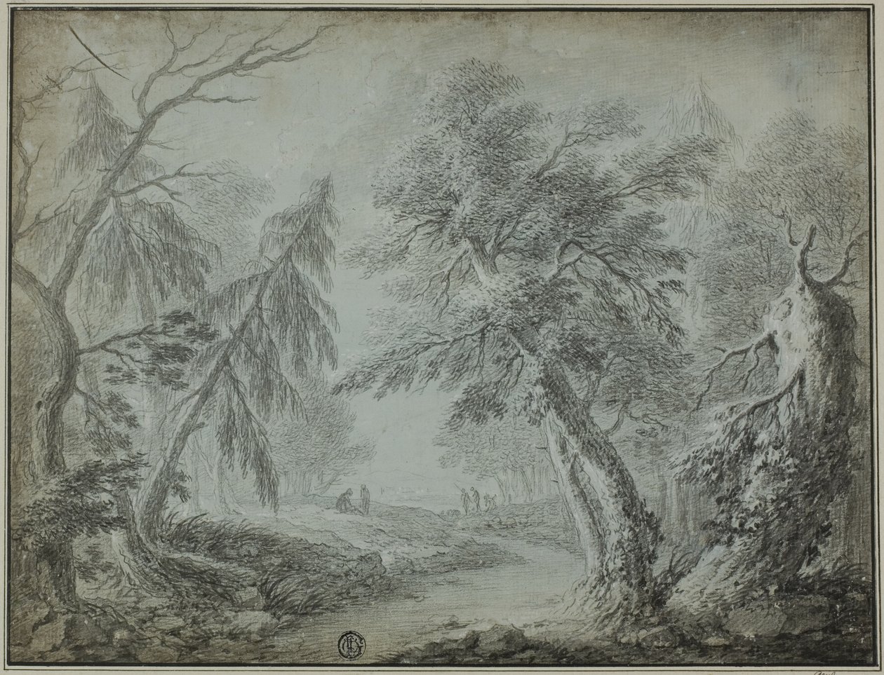 Bosque con arroyo y figuras de Jean Baptiste Pillement