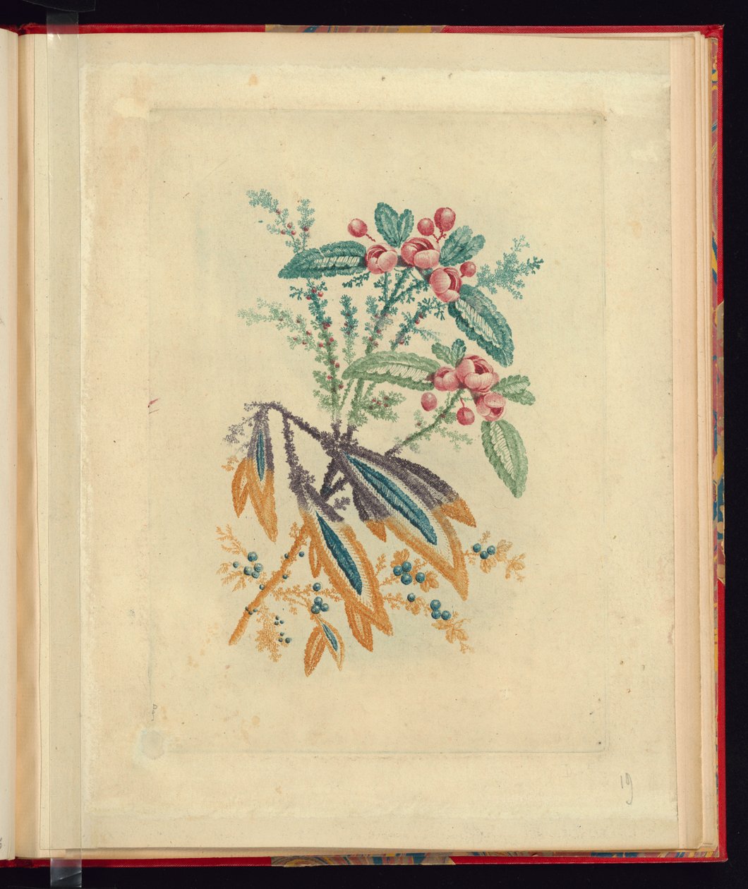Diseño Ornamental con Pequeñas Flores Rojas y Bayas, de Nouvelle suite de cahiers de flerurs naturelle a l