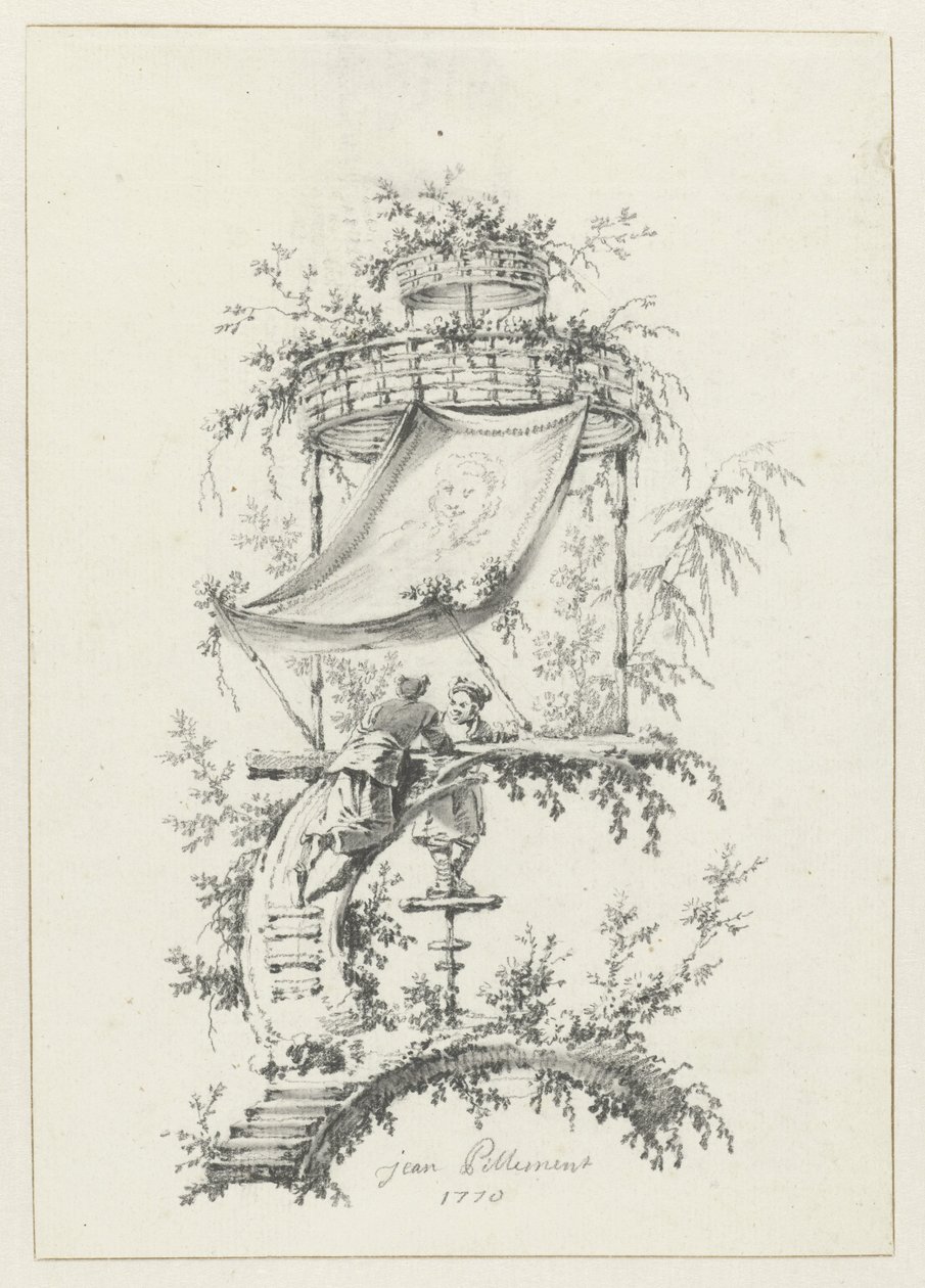 Composición ornamental en estilo chinoiserie. Diseños ornamentales en estilo chinoiserie para Deuxième Cahier de six Baraques Chinoises (título de la serie) de Jean Baptiste Pillement