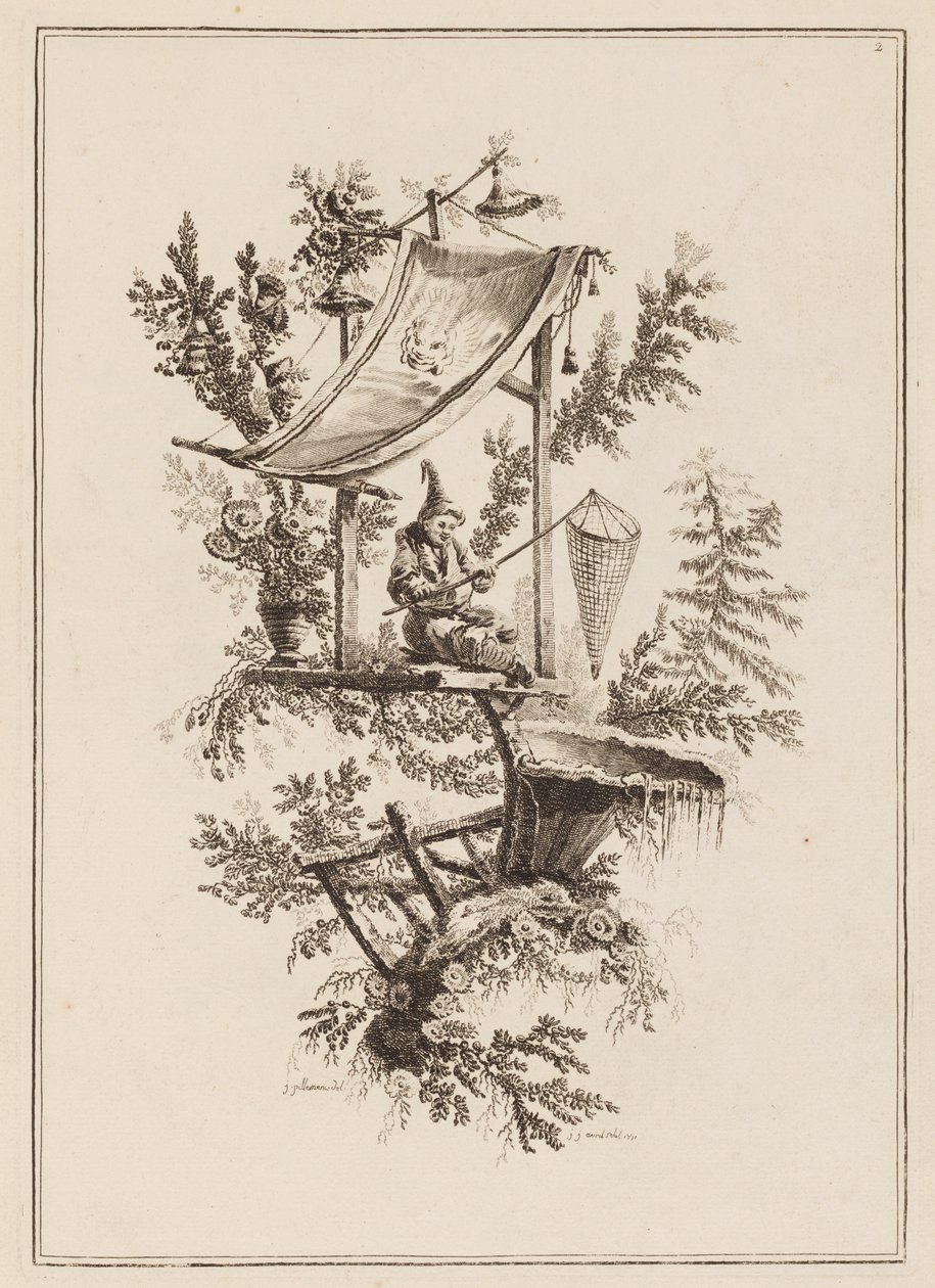 Lámina 2, "Suite de doce pescadores y cazadores" de Jean Baptiste Pillement