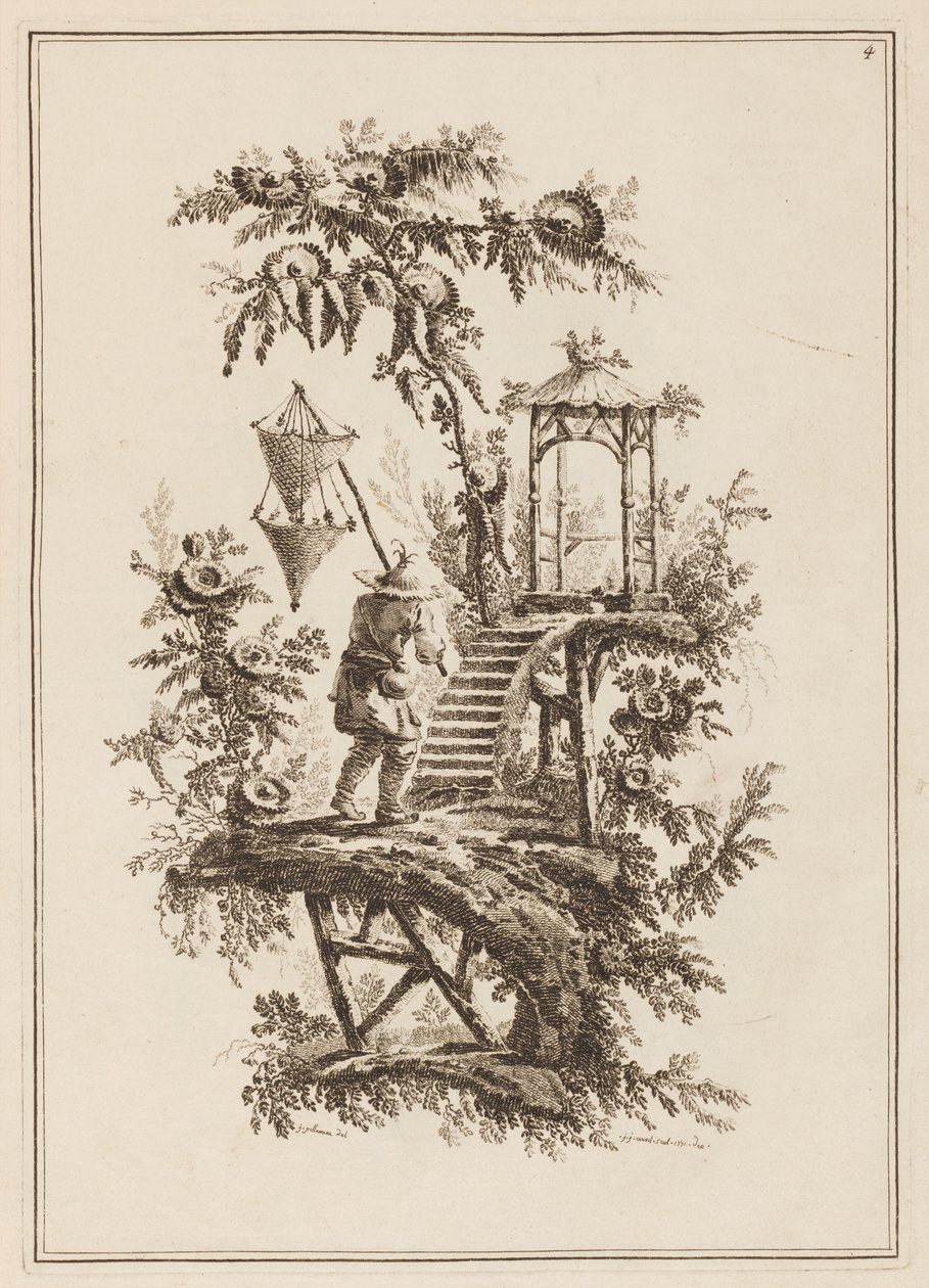 Placa 4, "Suite de doce Pescadores y Cazadores" de Jean Baptiste Pillement