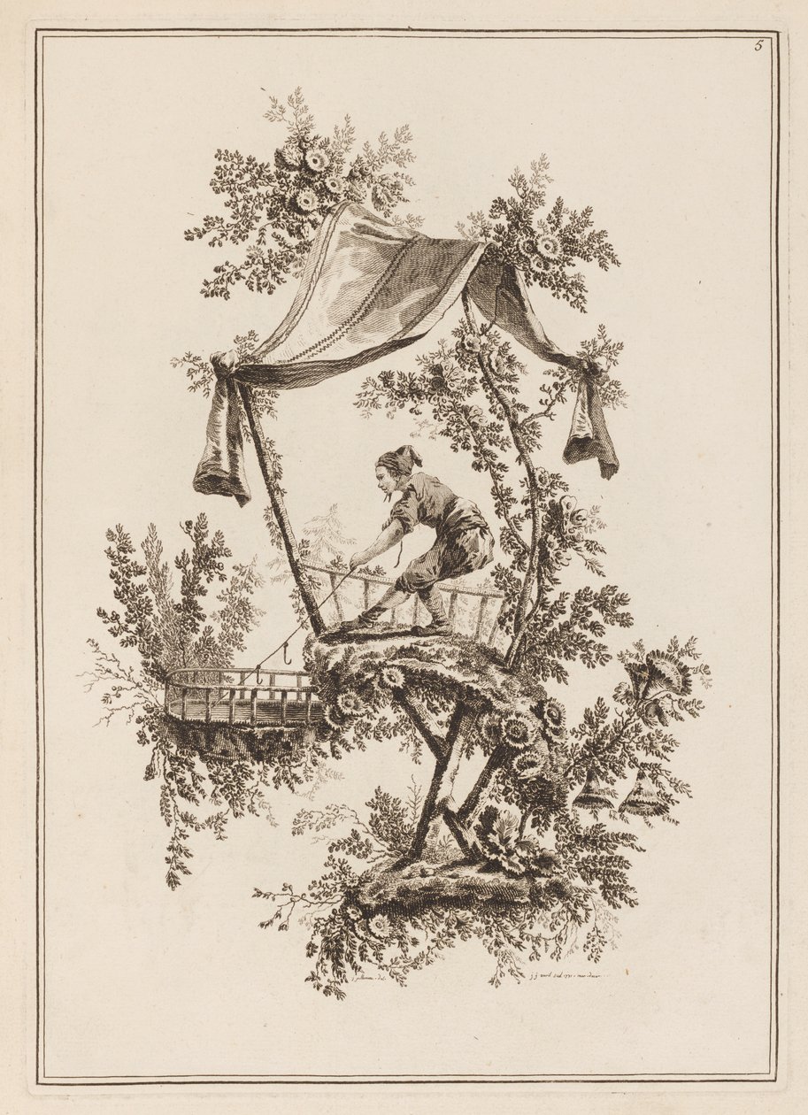 Placa 5, "Suite de doce Pescadores y Cazadores" de Jean Baptiste Pillement