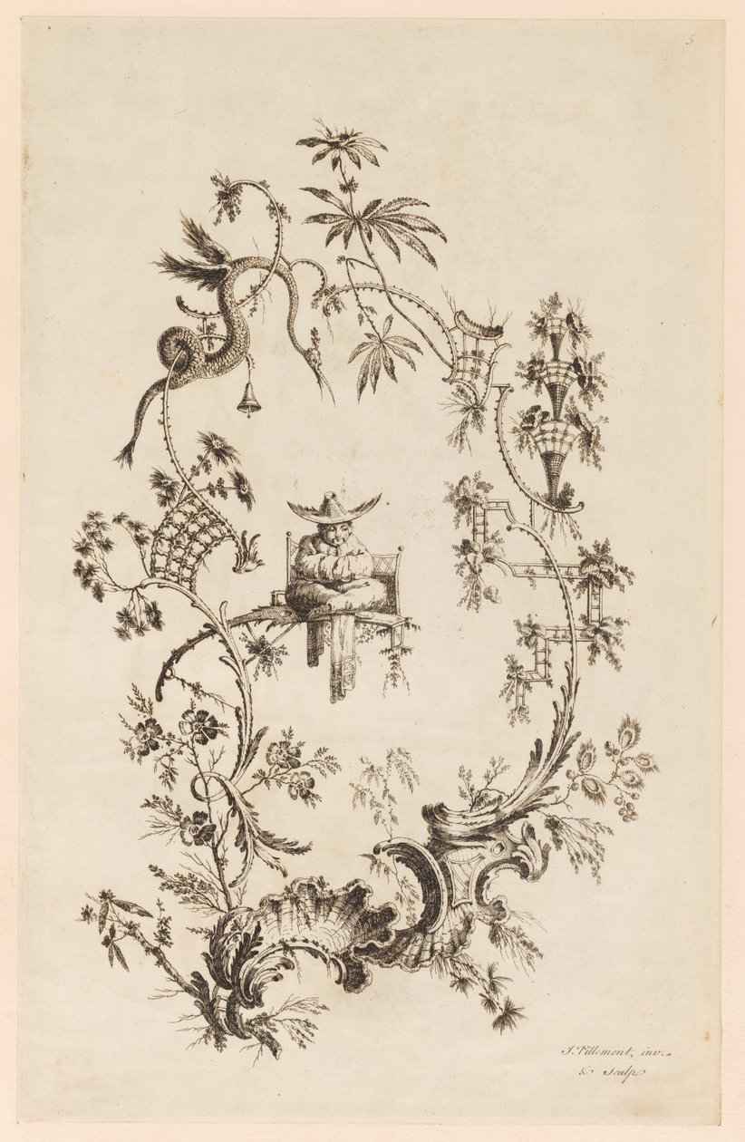 Placa 5, de "Un Nuevo Libro de Adornos Chinos" de Jean Baptiste Pillement