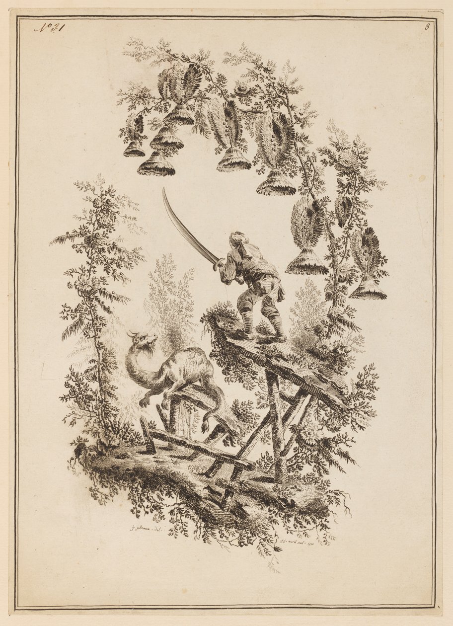 Lámina 8, "Suite de doce pescadores y cazadores" de Jean Baptiste Pillement