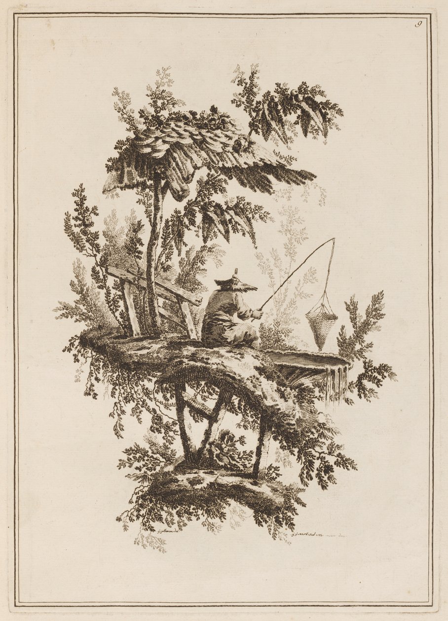 Lámina 9, "Suite de doce Pescadores y Cazadores" de Jean Baptiste Pillement