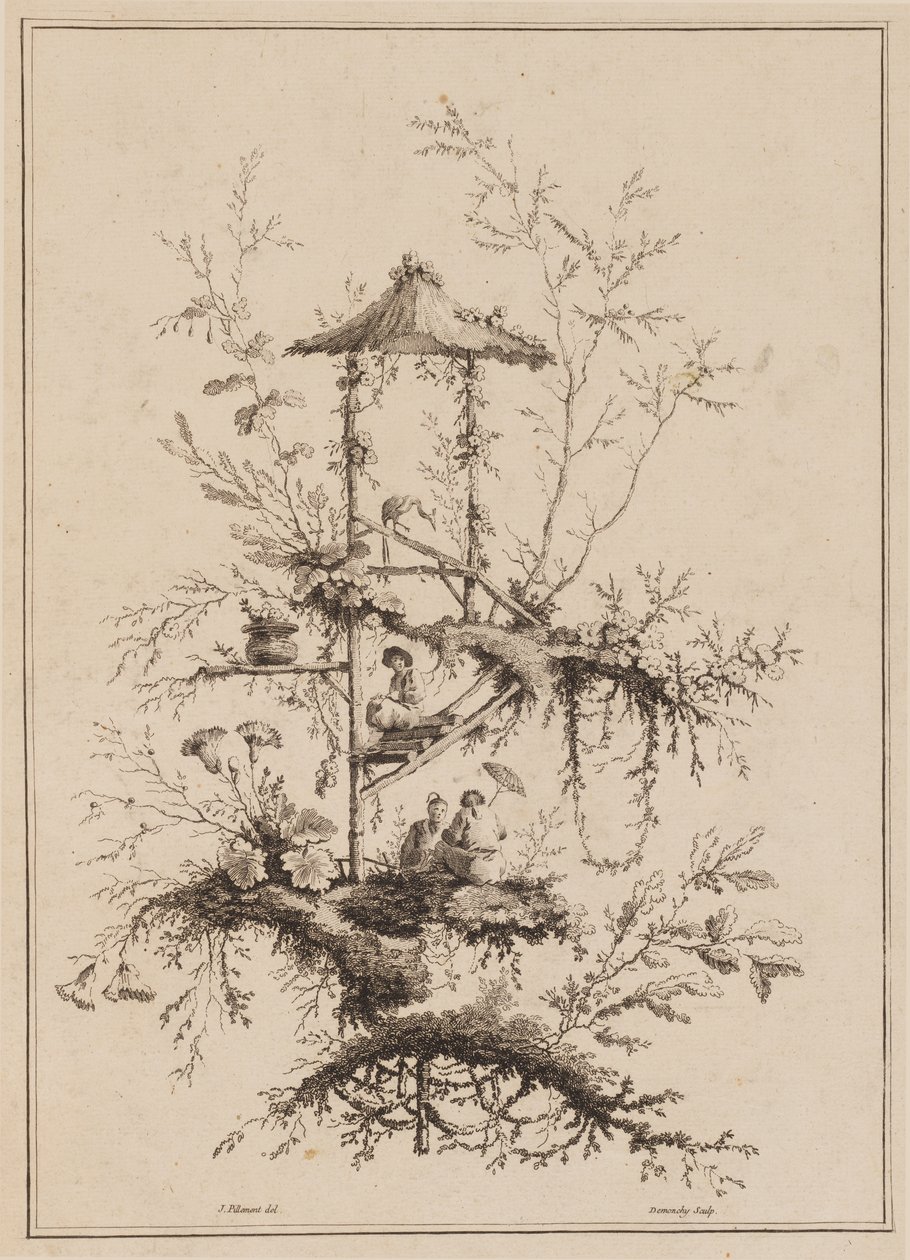 Placa de un conjunto de representaciones de Chinoiserie de Jean Baptiste Pillement