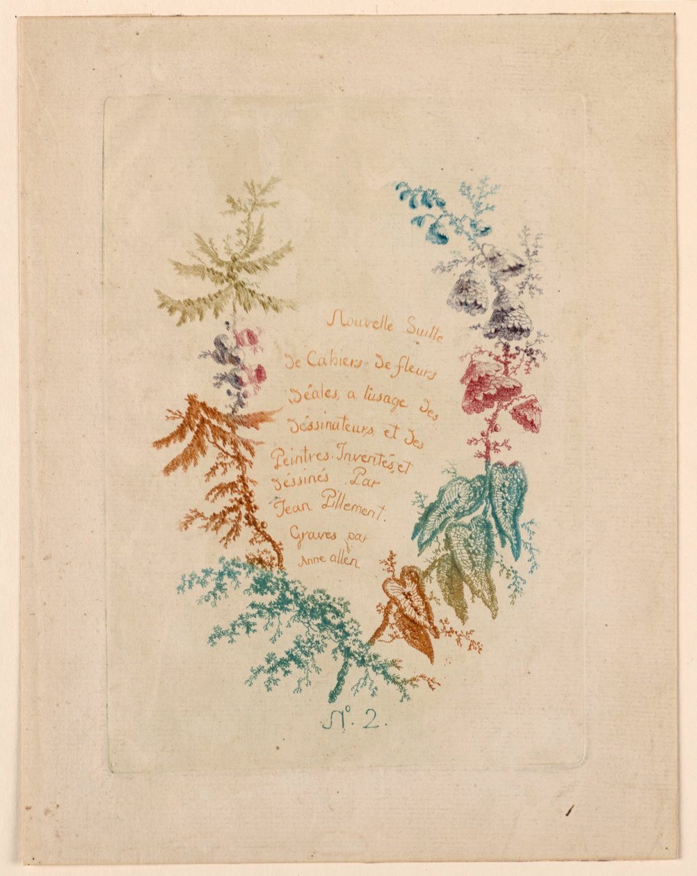 Página de título para "Nouvelle Suitte de Cahiers de fleurs idéales" No. 2 de Jean Baptiste Pillement