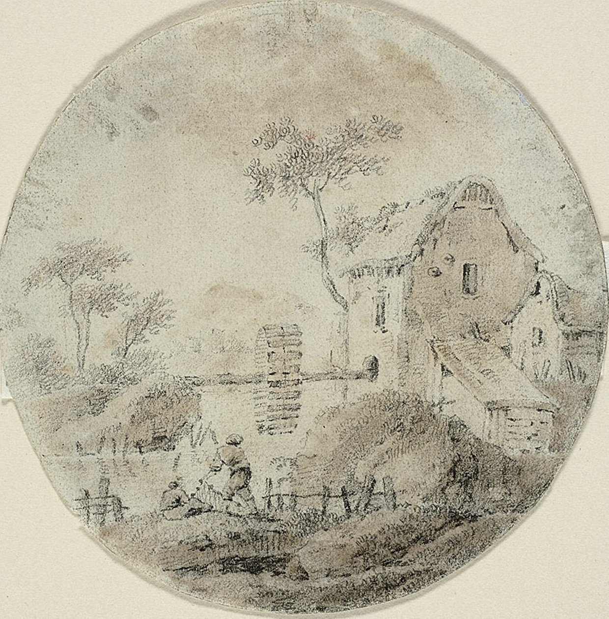 Molino de agua con figuras junto al río de Jean Baptiste Pillement