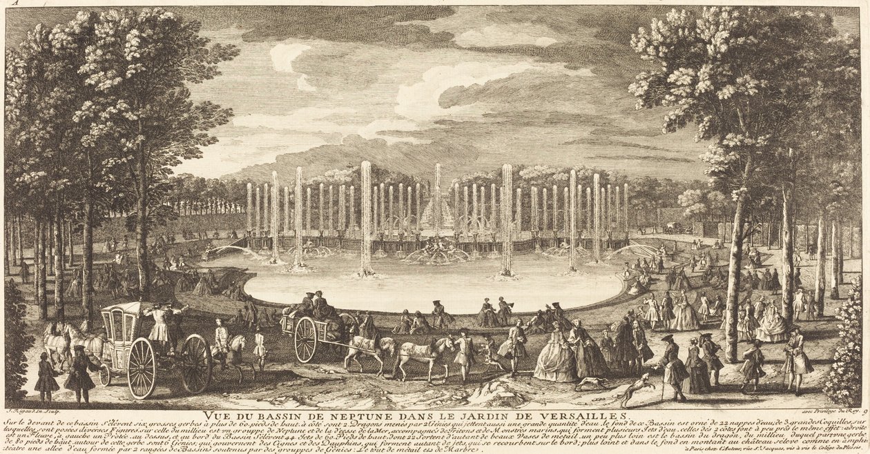 Vista del estanque de Neptuno en el Jardín de Versalles de Jean Baptiste Rigaud
