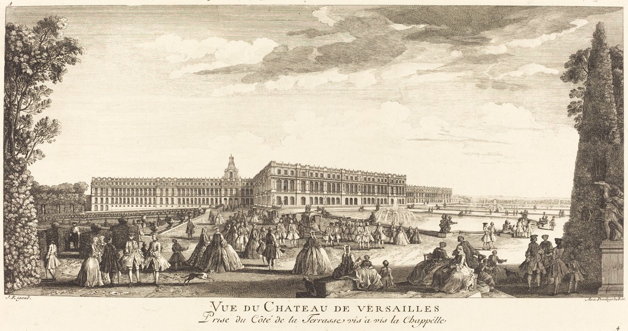 Vista del Castillo de Versalles desde el lado de la terraza frente a la capilla de Jean Baptiste Rigaud