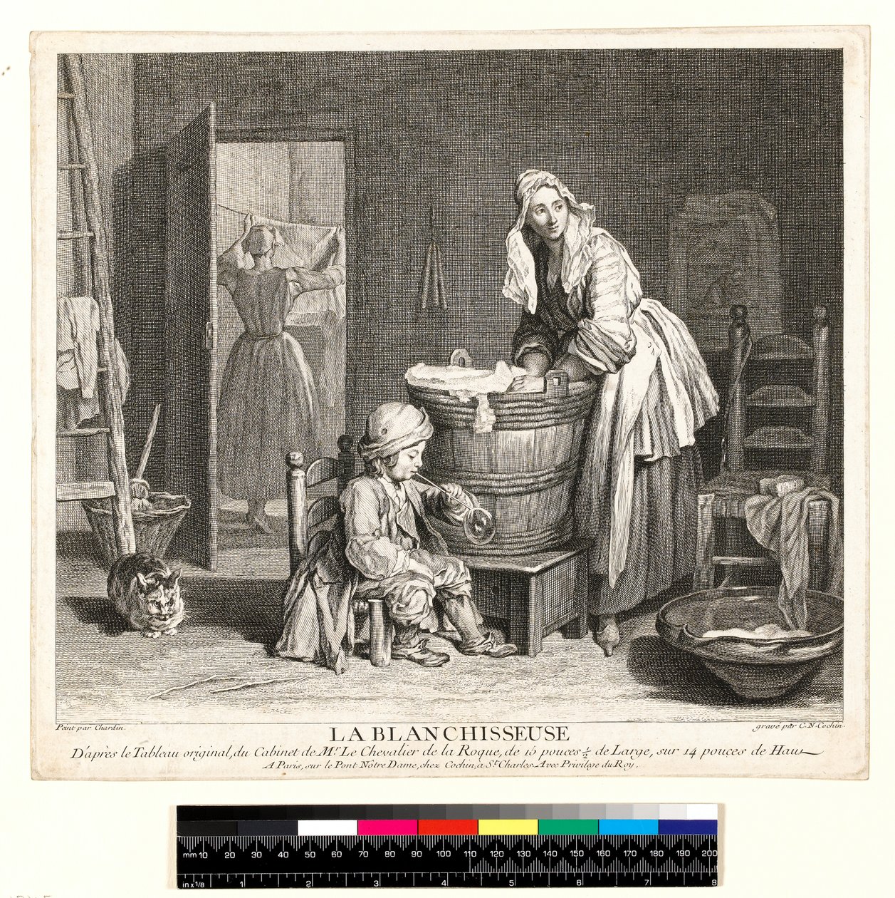 La Blanchisseuse, grabado por Charles Nicolas Cochin I (1688-1754) de Jean Baptiste Simeon (after) Chardin