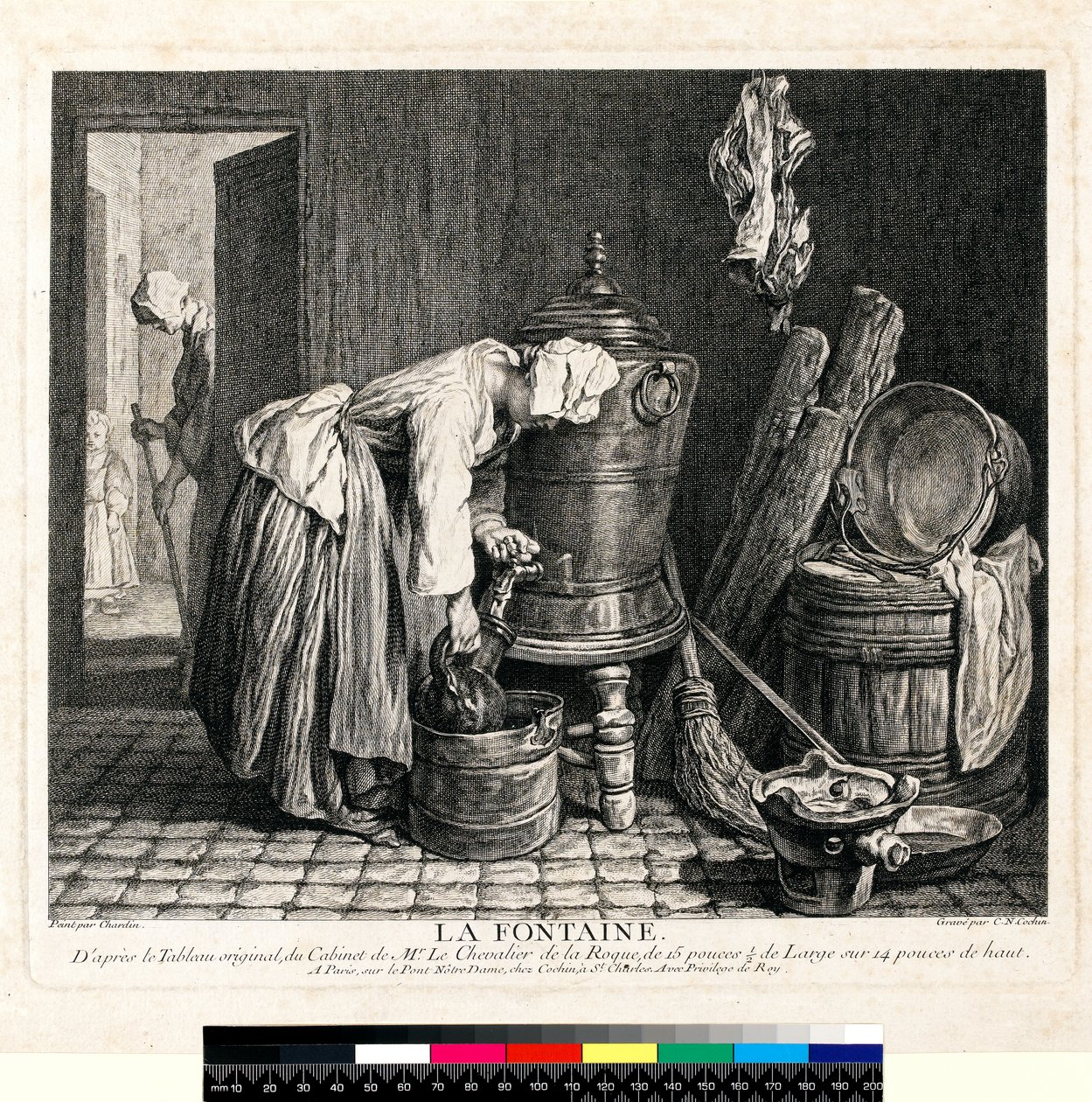 La Fontaine, grabado por Charles Nicolas Cochin I (1688-1754) 1739 de Jean Baptiste Simeon (after) Chardin