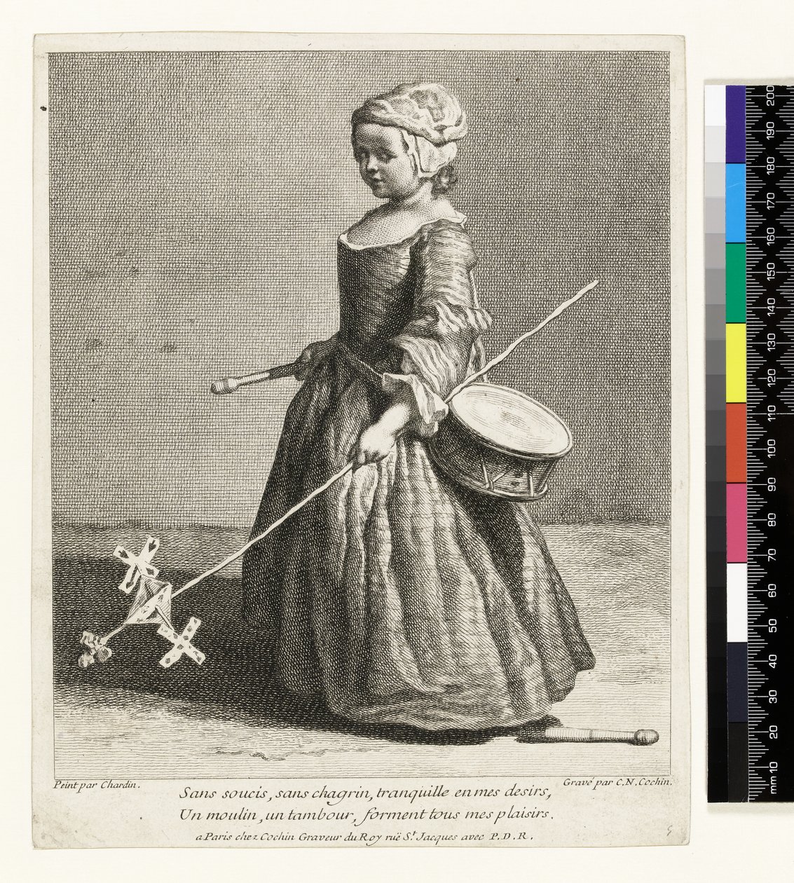 Le Jeune Soldat, grabado por Charles Nicolas Cochin I de Jean Baptiste Simeon (after) Chardin
