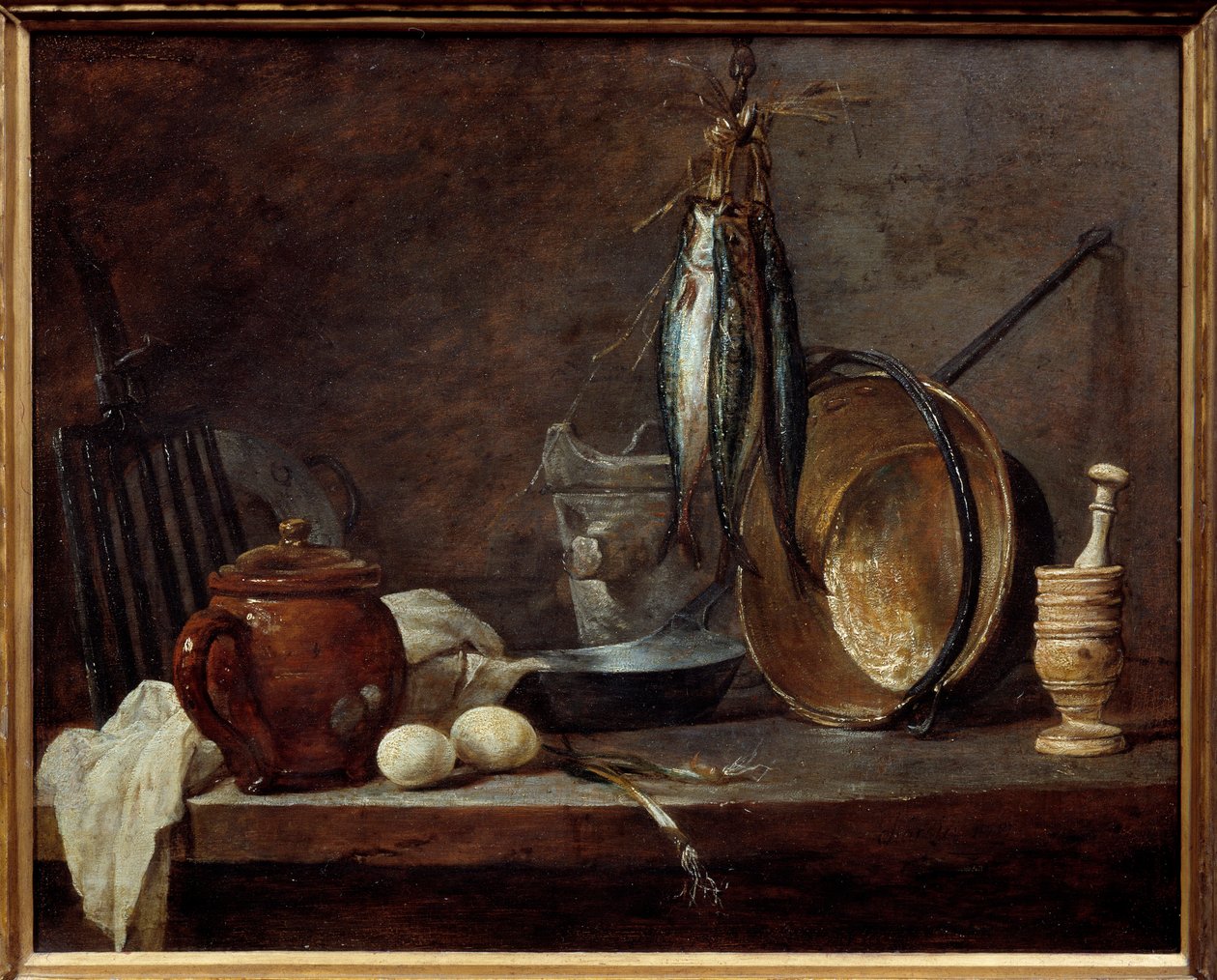 Menú de cuaresma y utensilios de cocina. Naturaleza muerta de Jean Baptiste Simeon Chardin