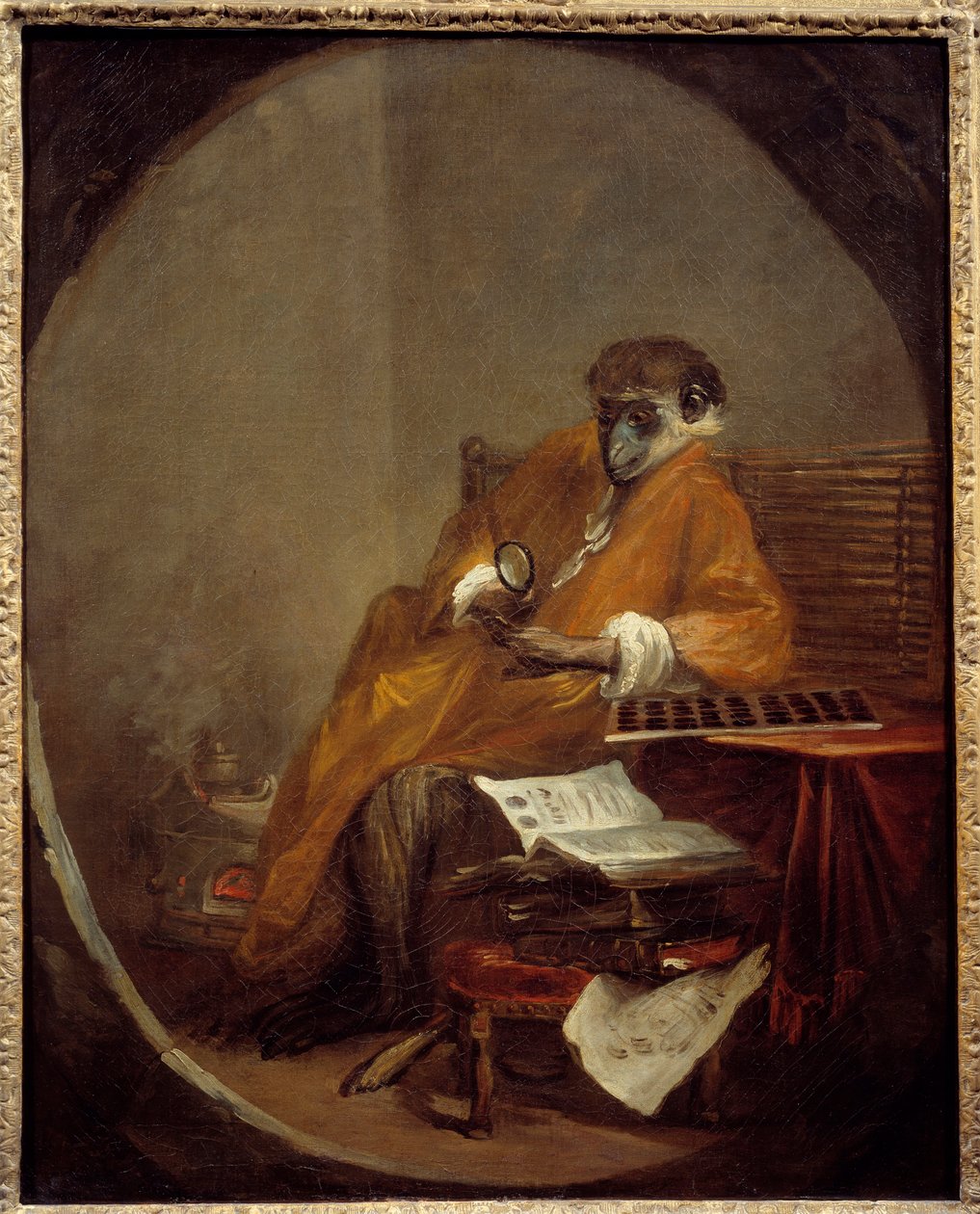 El mono antiguo. Representación de un mono en postura humana. Pintura de Jean Baptiste Simeon Chardin (1699-1779) de Jean Baptiste Simeon Chardin