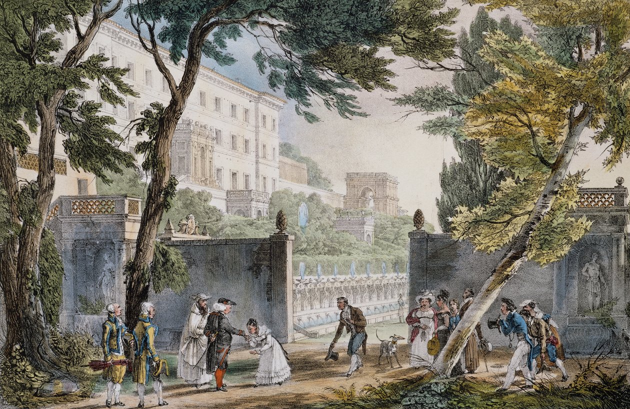 Una villa: escena de reunión de la nobleza - grabado de Juan Bautista (Jean-Baptiste) Thomas (1791-1833), hacia 1820 de Jean Baptiste Thomas