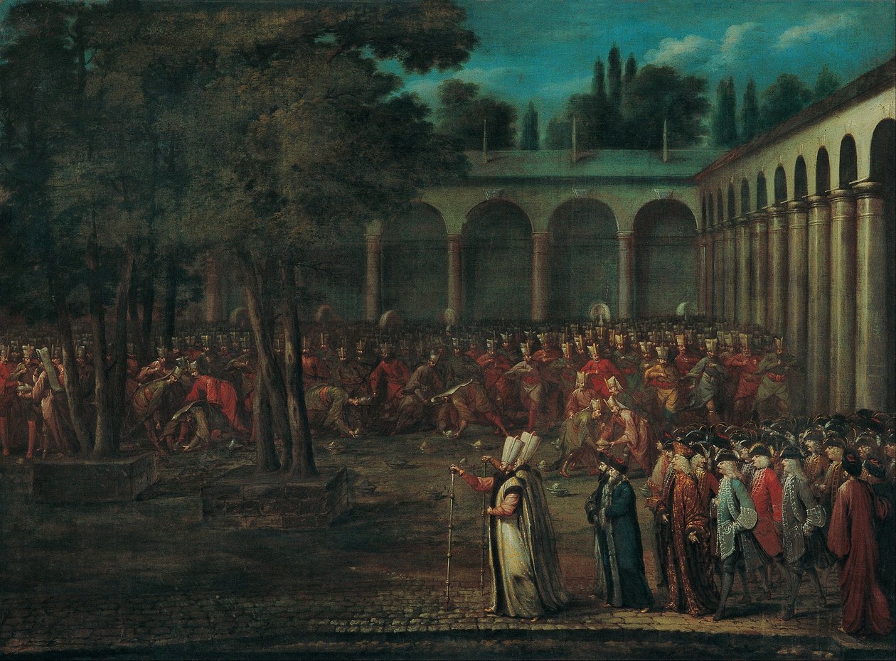 La delegación embajadora pasando por el segundo patio del Palacio de Topkapi de Jean Baptiste Vanmour